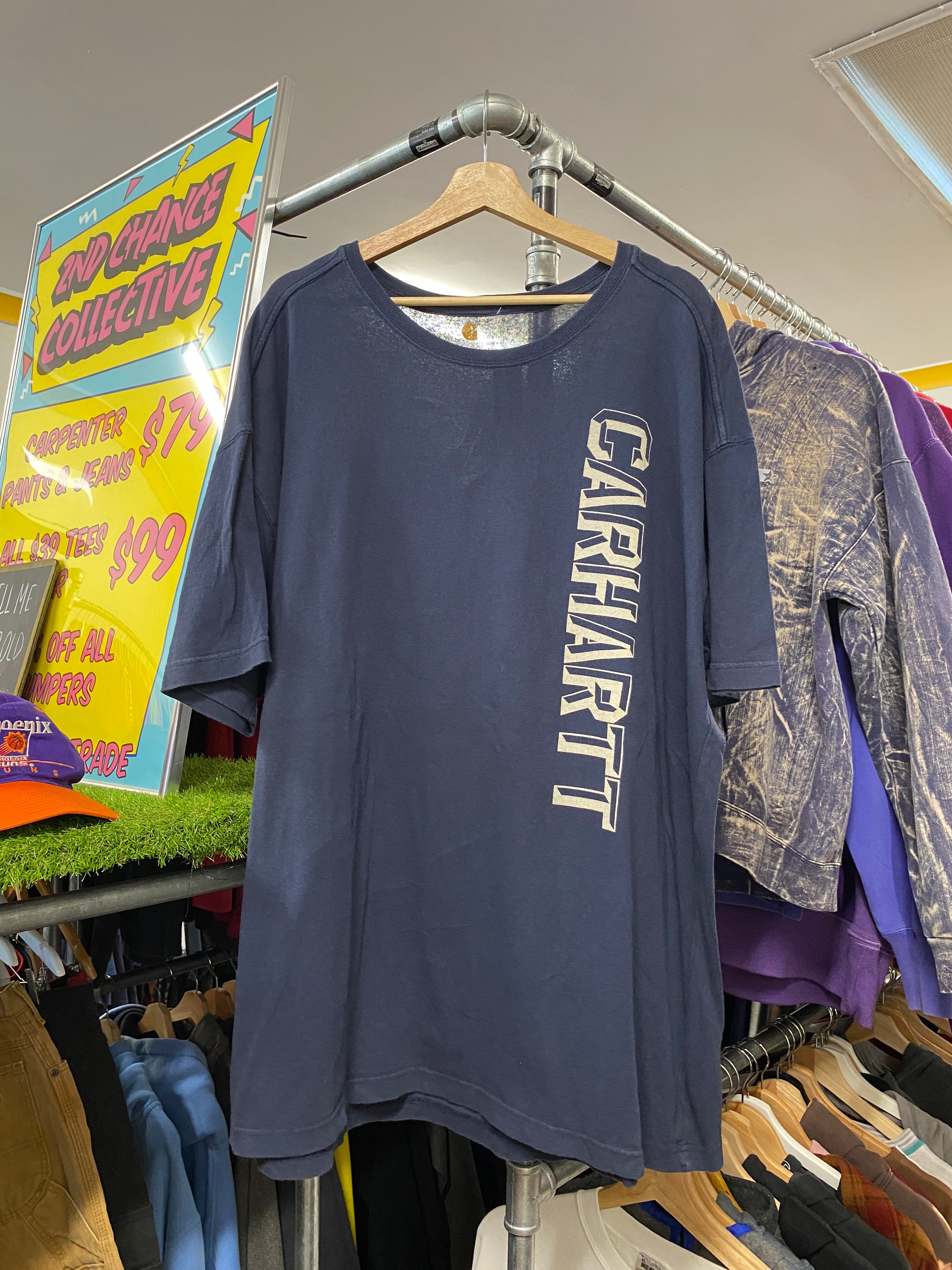 2XL - Carhartt Dark Blue Vertical Spellout Tee