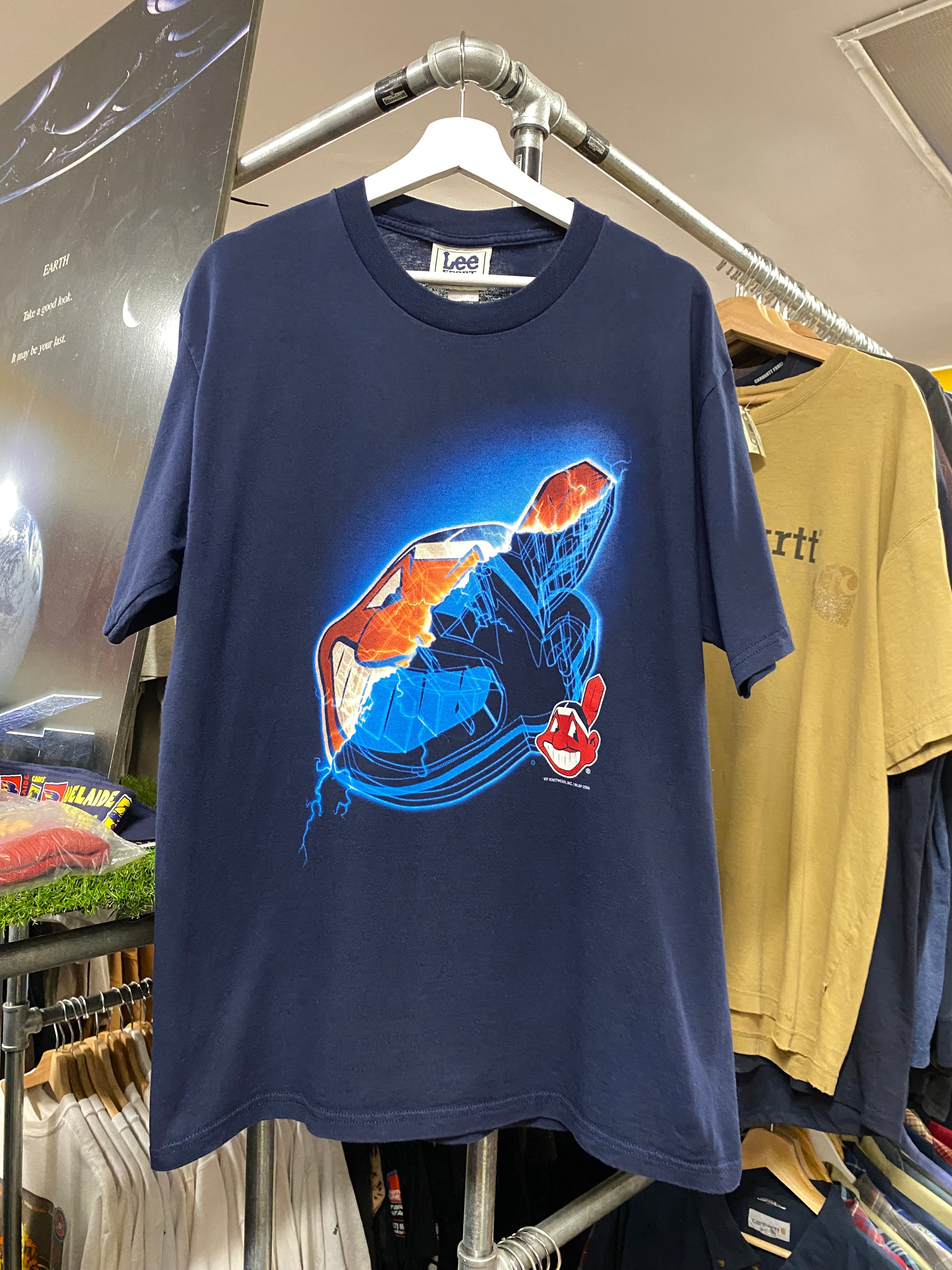 L - 2000 Cleveland Indians Electric Xray 1/2 Face Blue Tee
