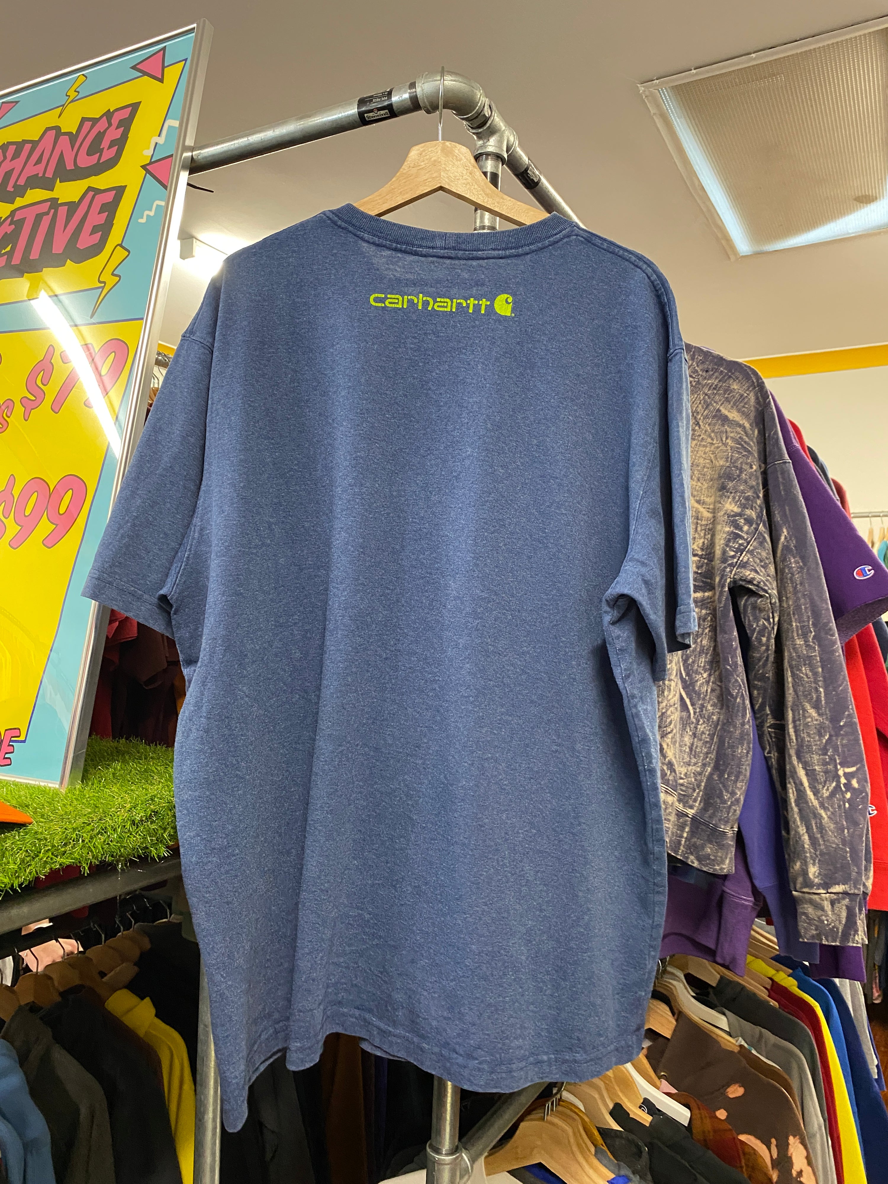 XL - Carhartt Snow Blue Tee Lime Green Spellout
