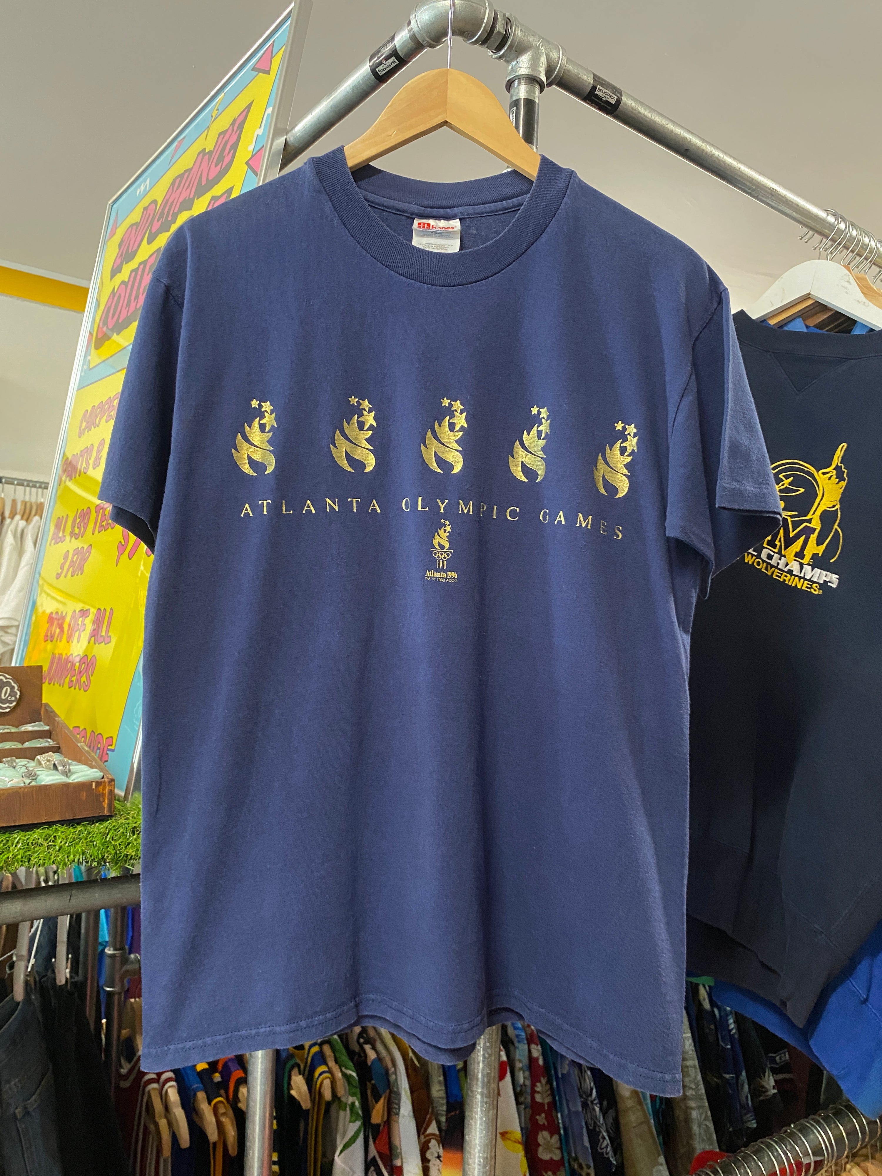 M - 1996 Atlanta Olympic Games 5 Gold Torch Blue Tee