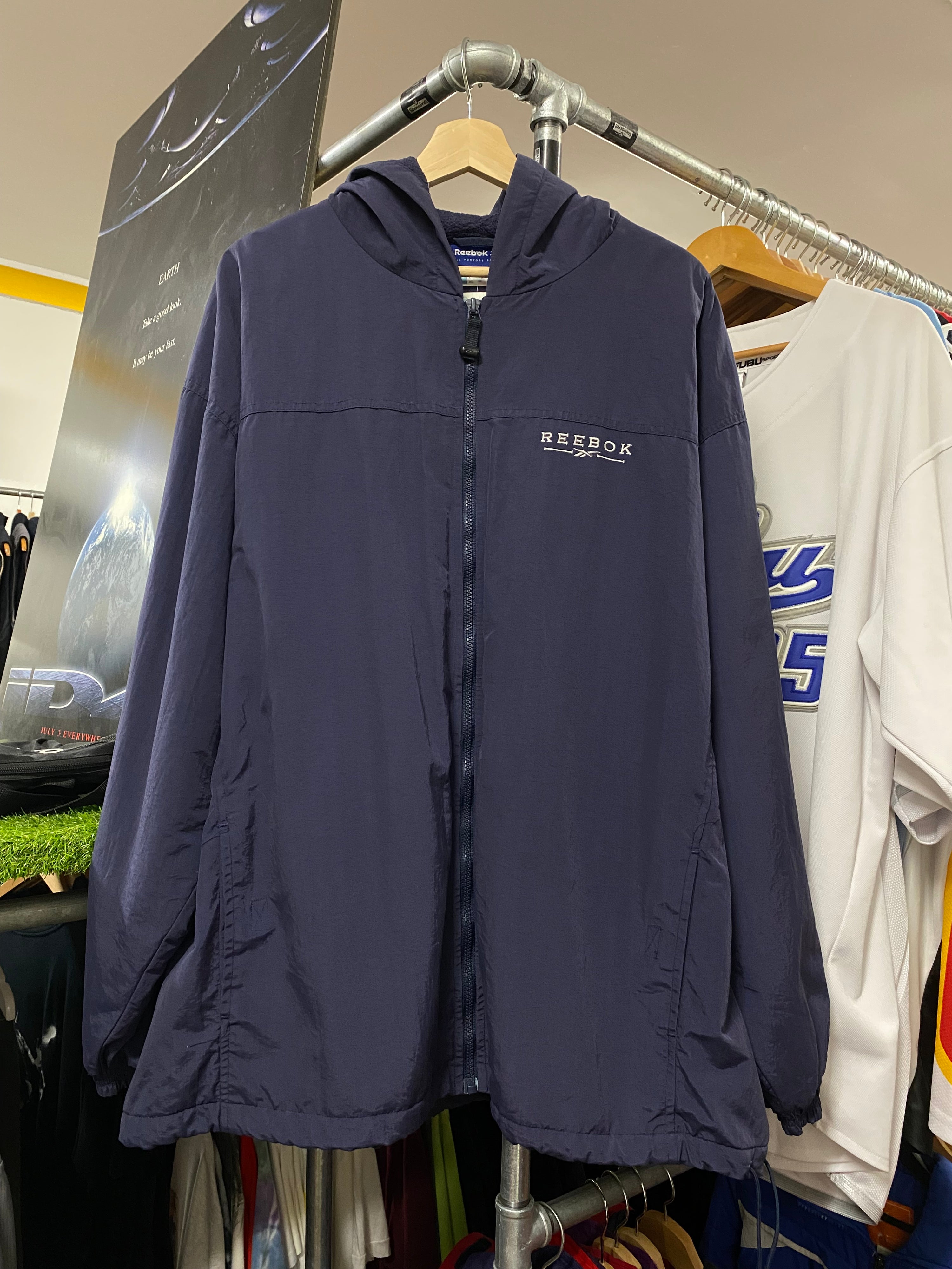 XL - 2000s Reebok Fleece Lined Hooded Blue Jacket