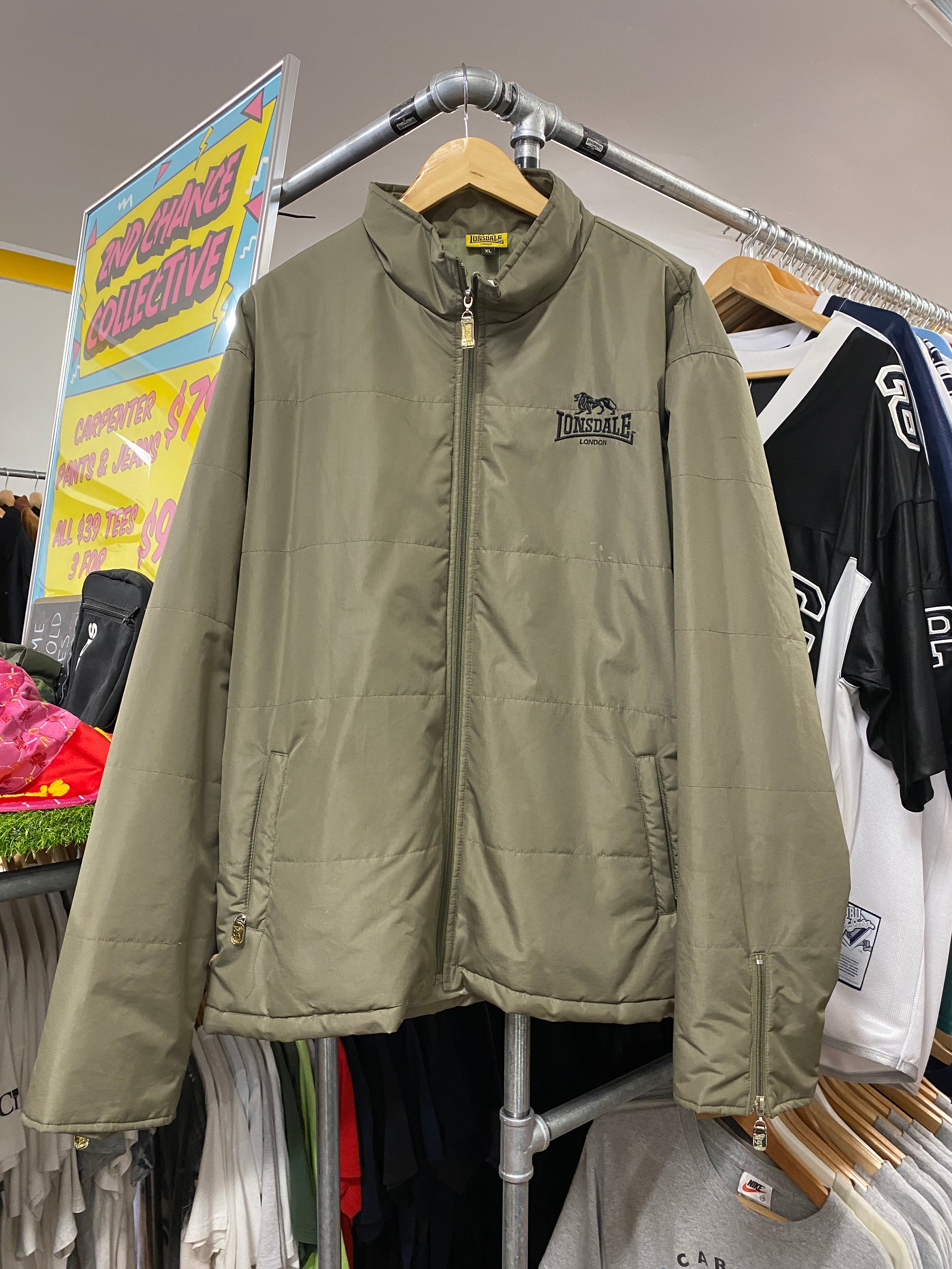 XL - 2000s Lonsdale Embroidered Olive Zip Up Jacket