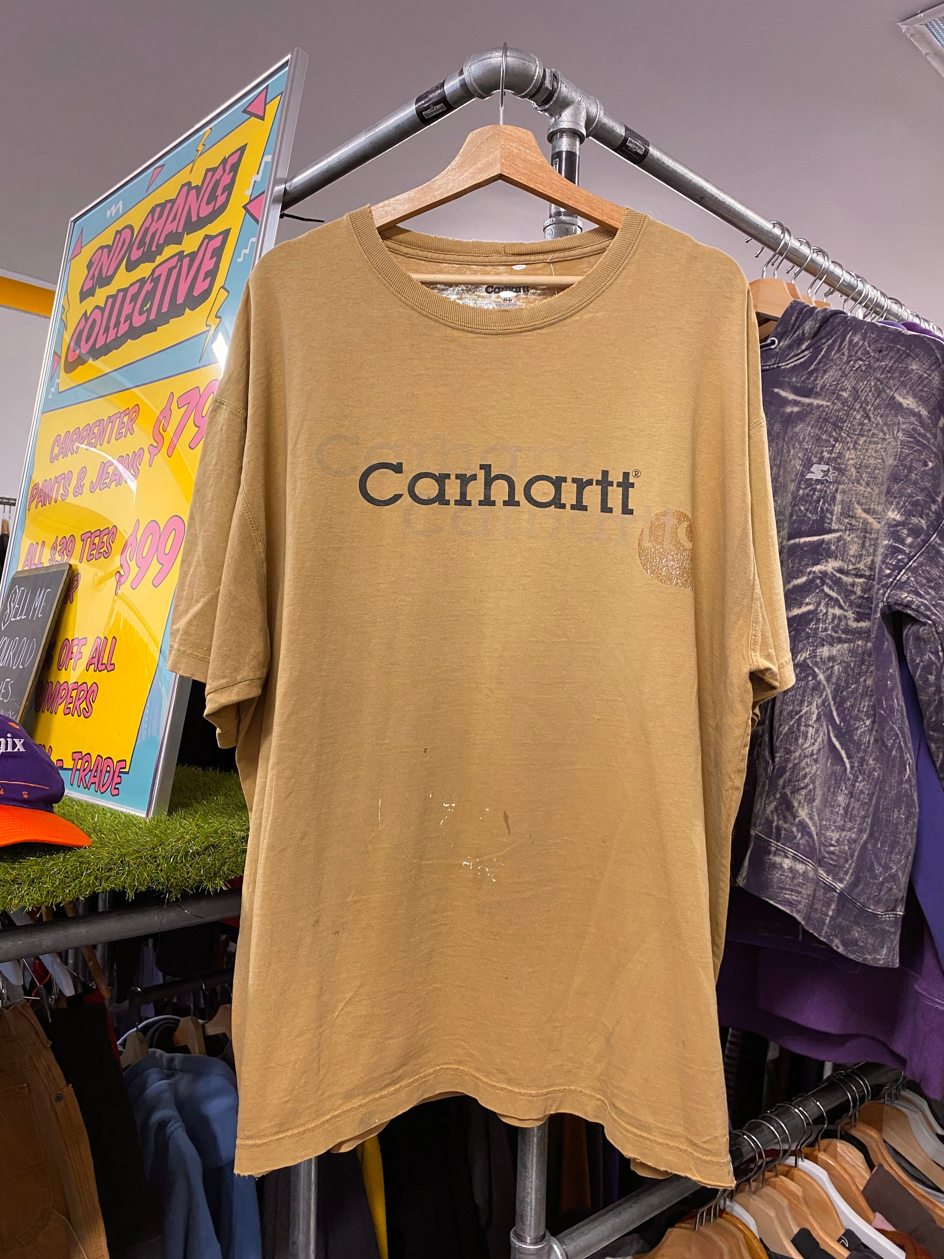 XL - Carhartt Thrashed Shadow Spellout Khaiki DS Tee