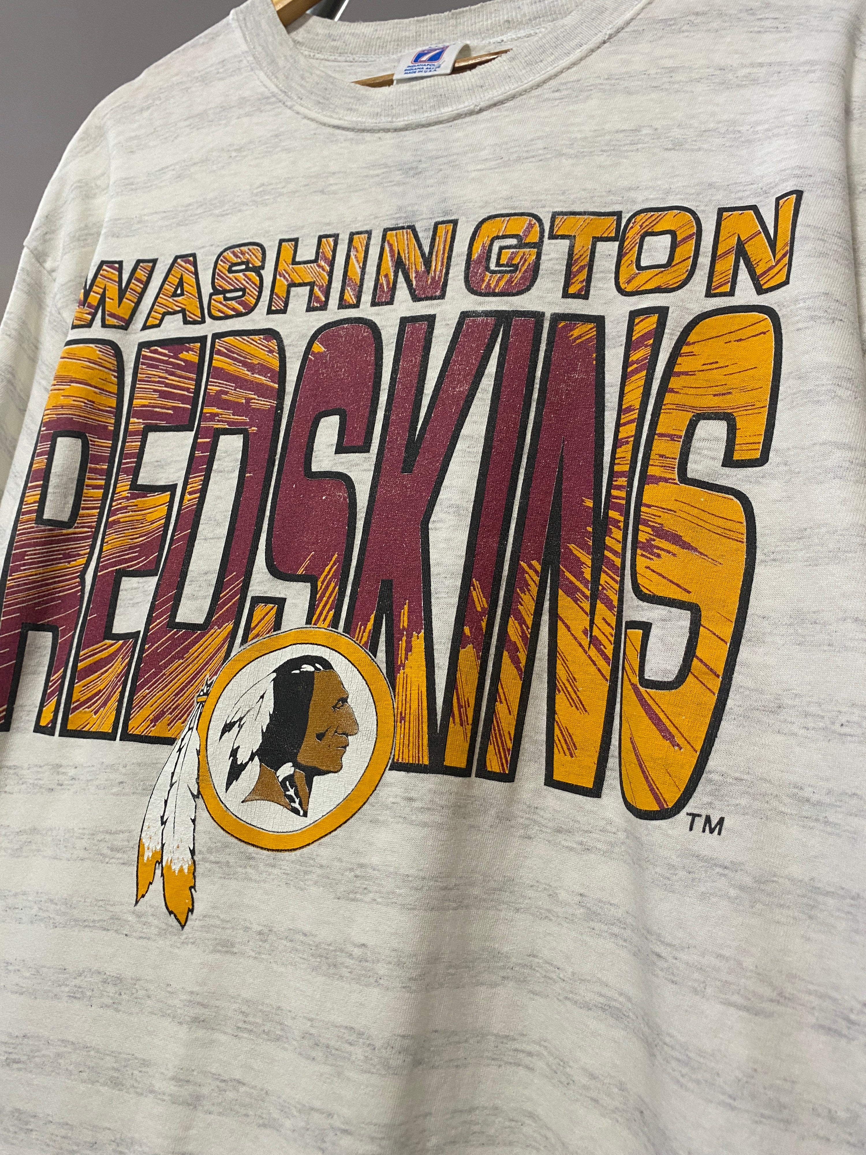 L - 90s Washington Redskins Explosion Spellout Striped Logo 7 Tee