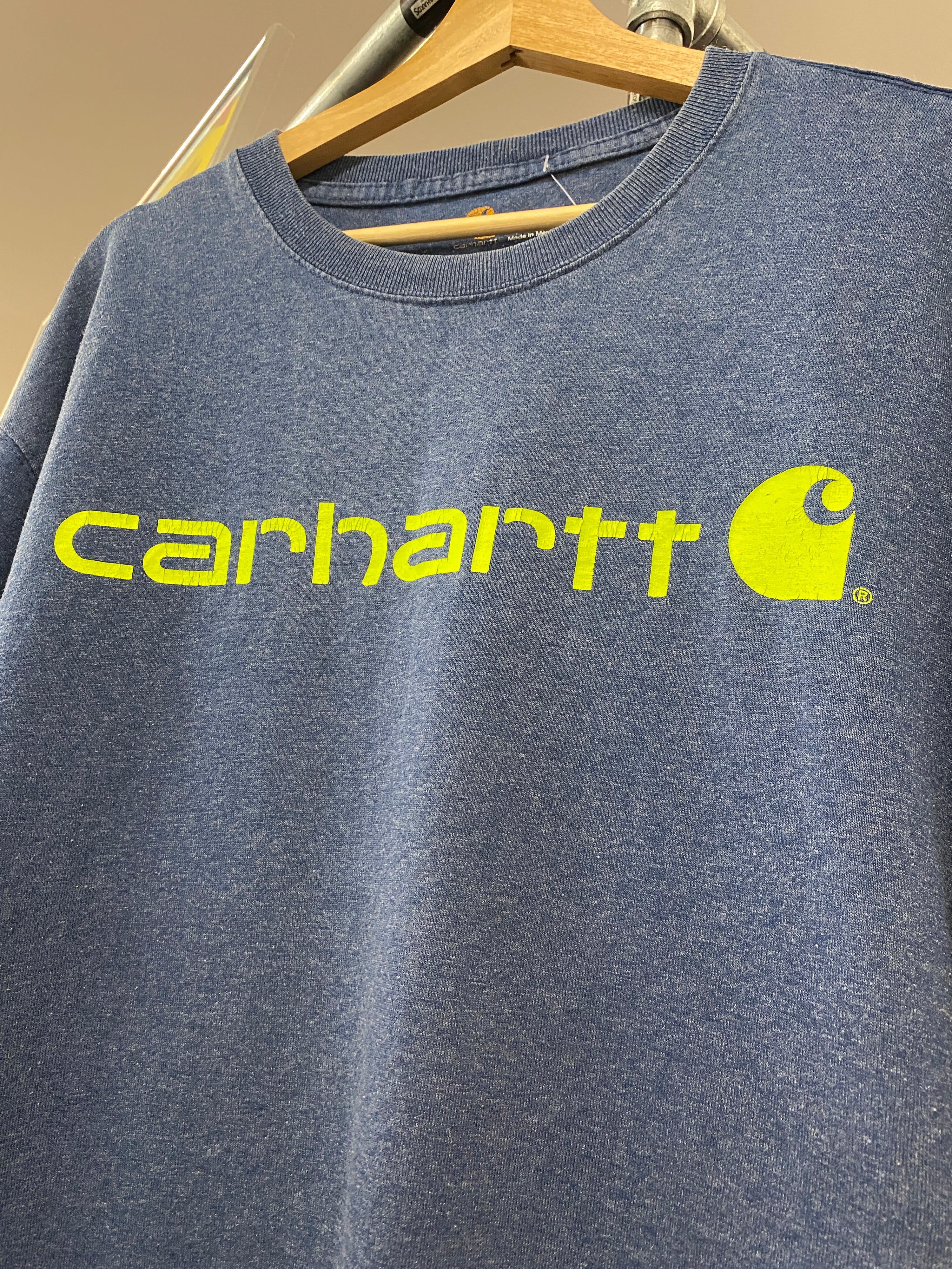 XL - Carhartt Snow Blue Tee Lime Green Spellout