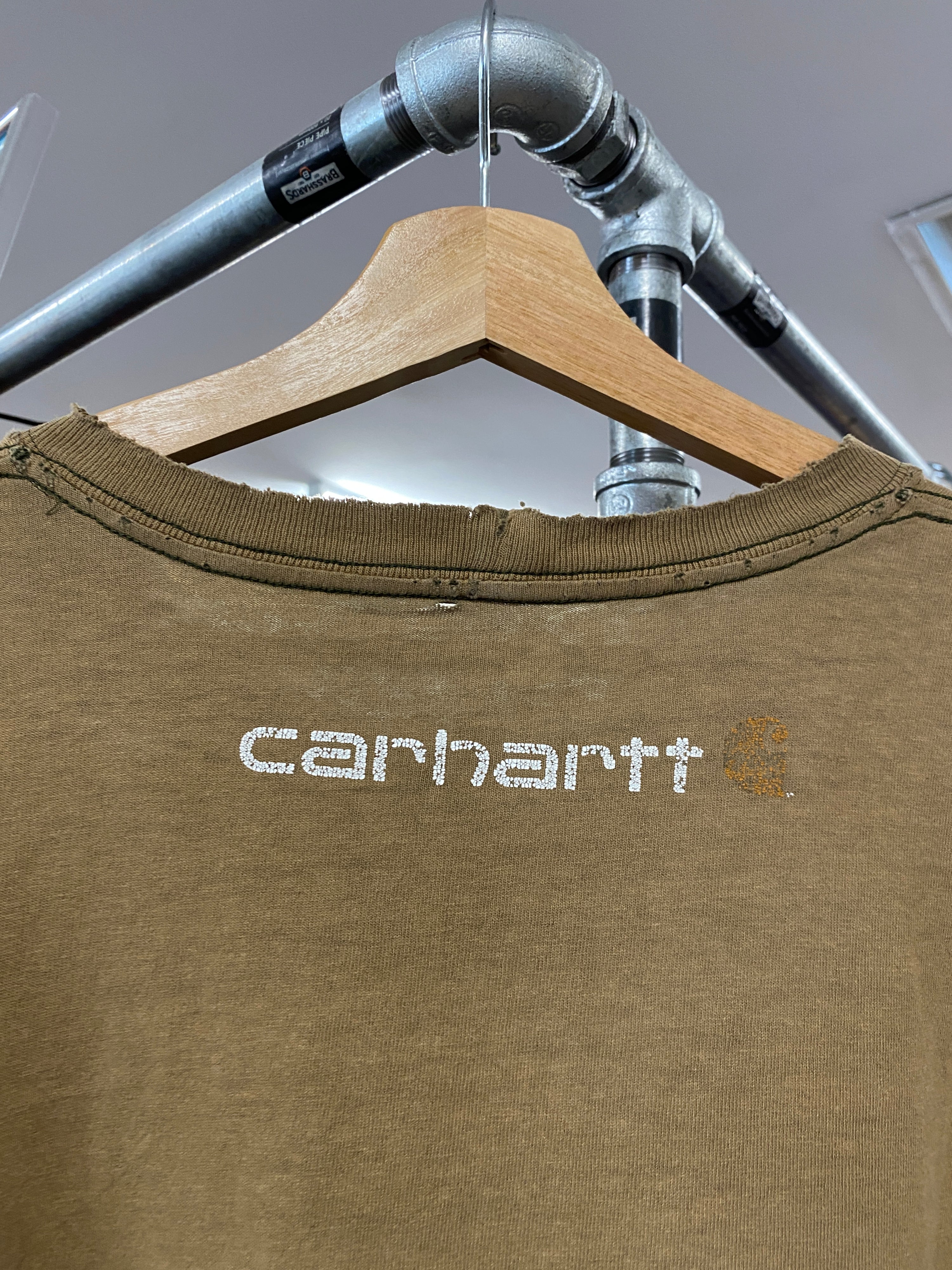 L - Carhartt Thrashed Olive Green Spellout Tee