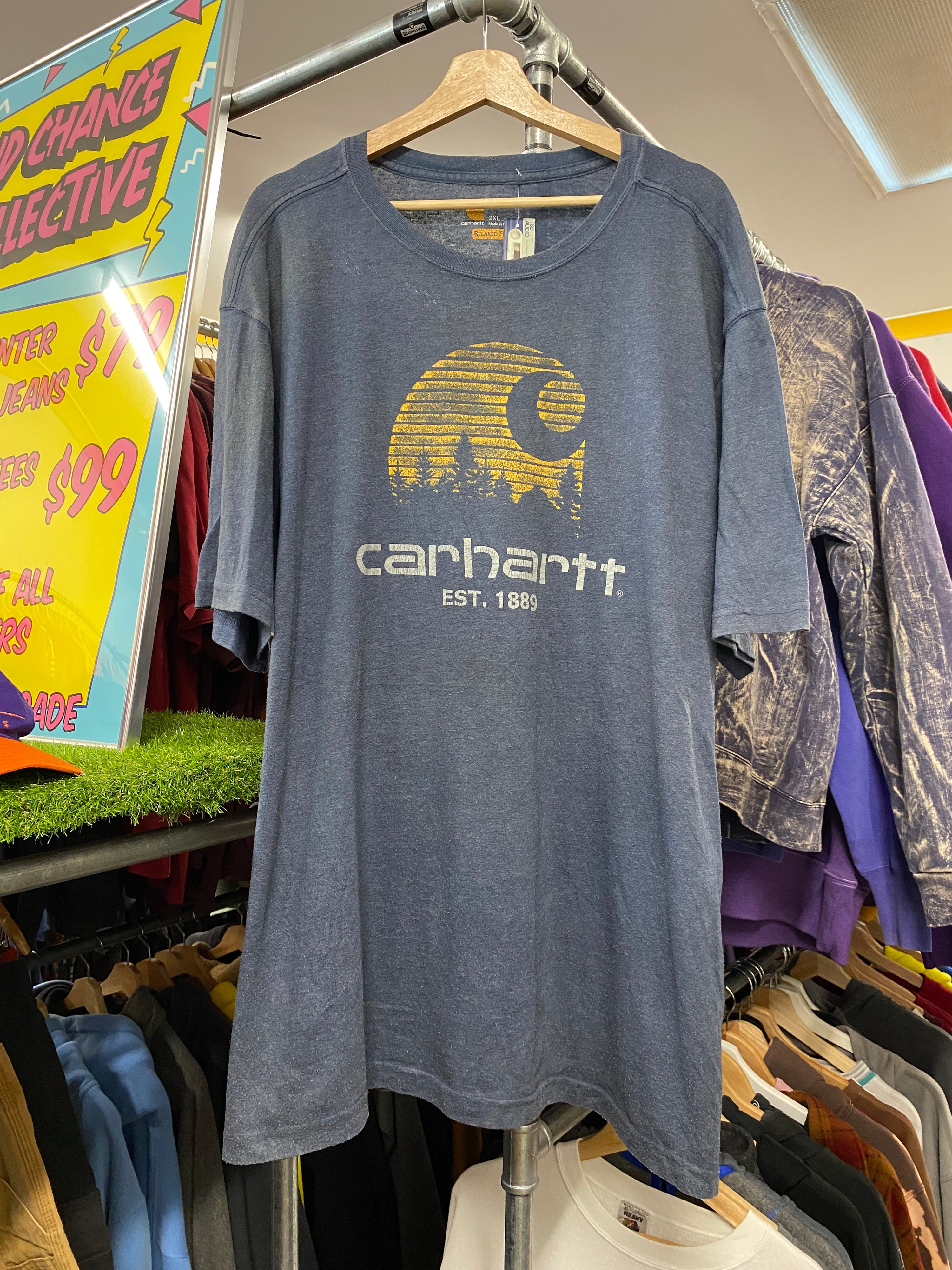 2XL - Carhartt Logo Spellout Steel Blue Tee