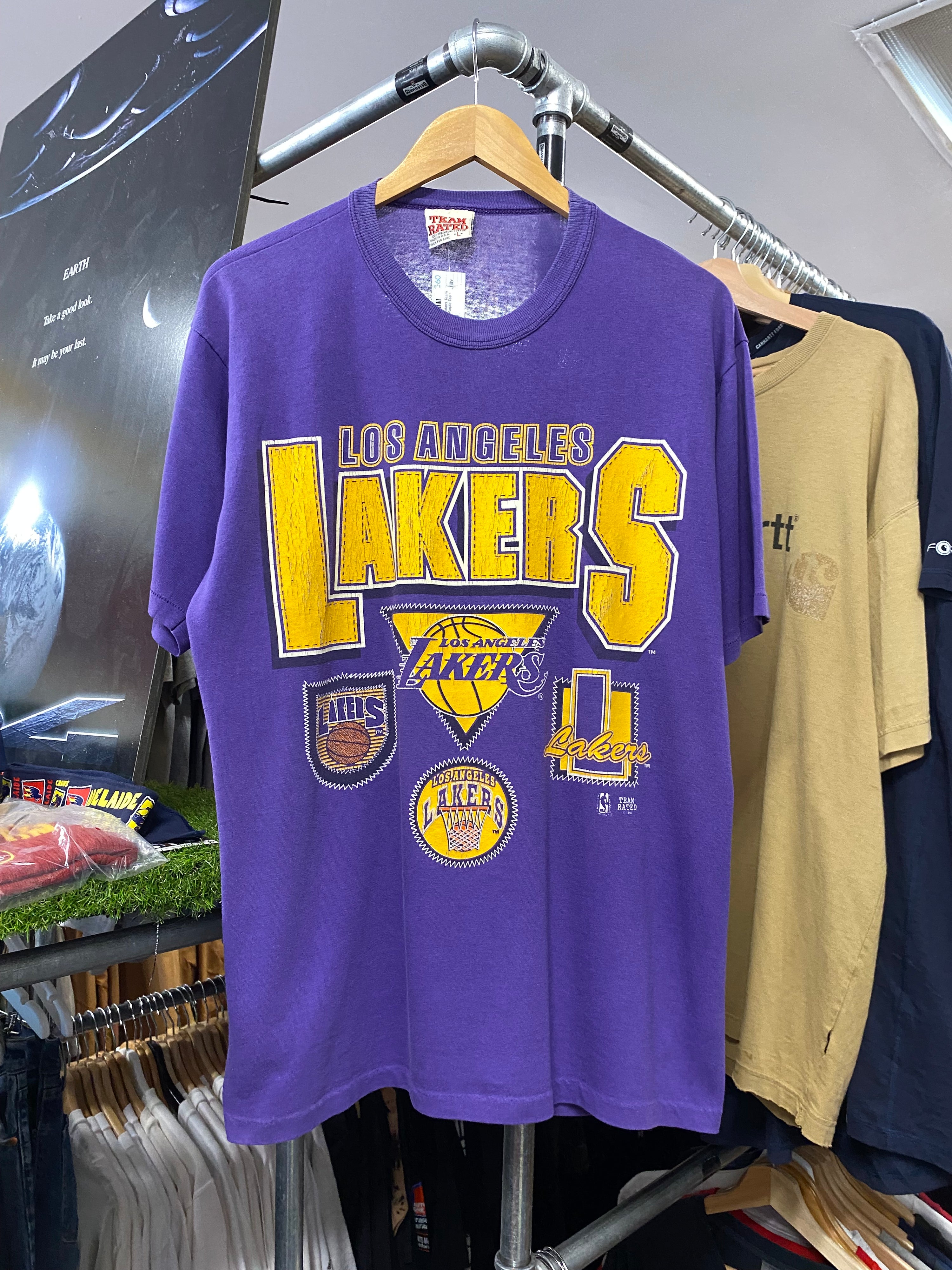 L - 1992 Los Angeles Lakers Team Rated Stich Graphic Purple Tee