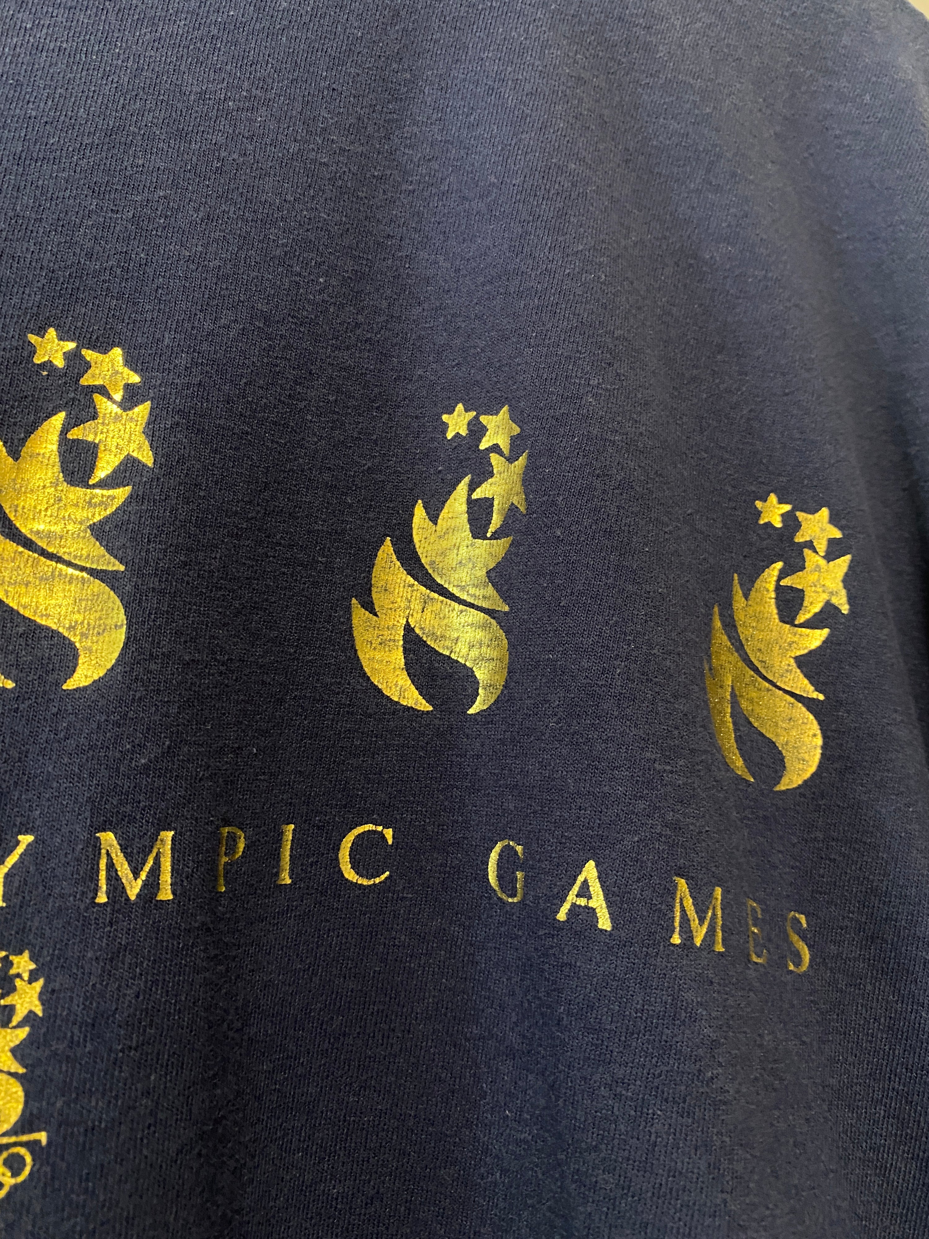 M - 1996 Atlanta Olympic Games 5 Gold Torch Blue Tee
