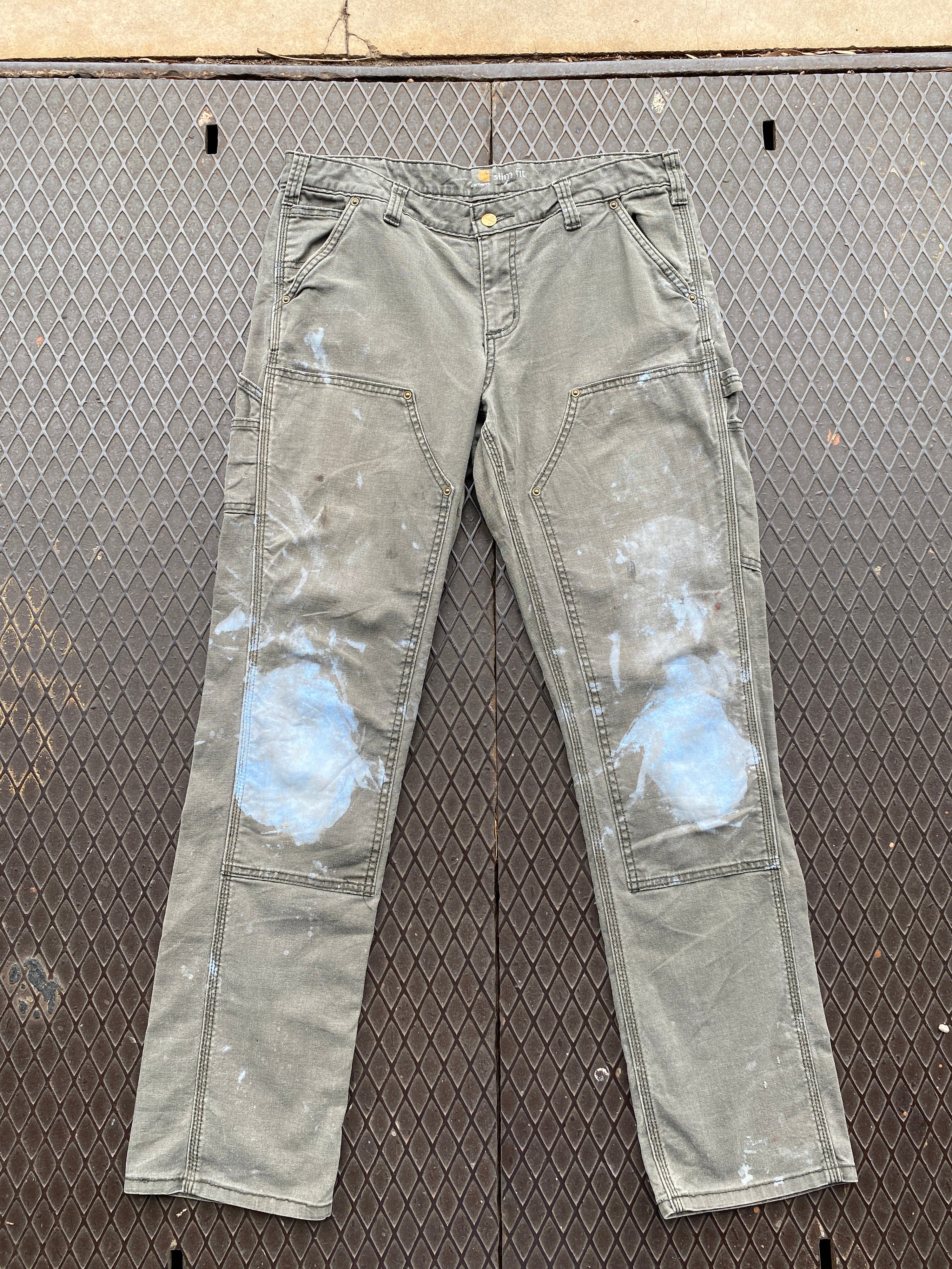 32 - Thrashed Green Carhartt Double Knees 32x32