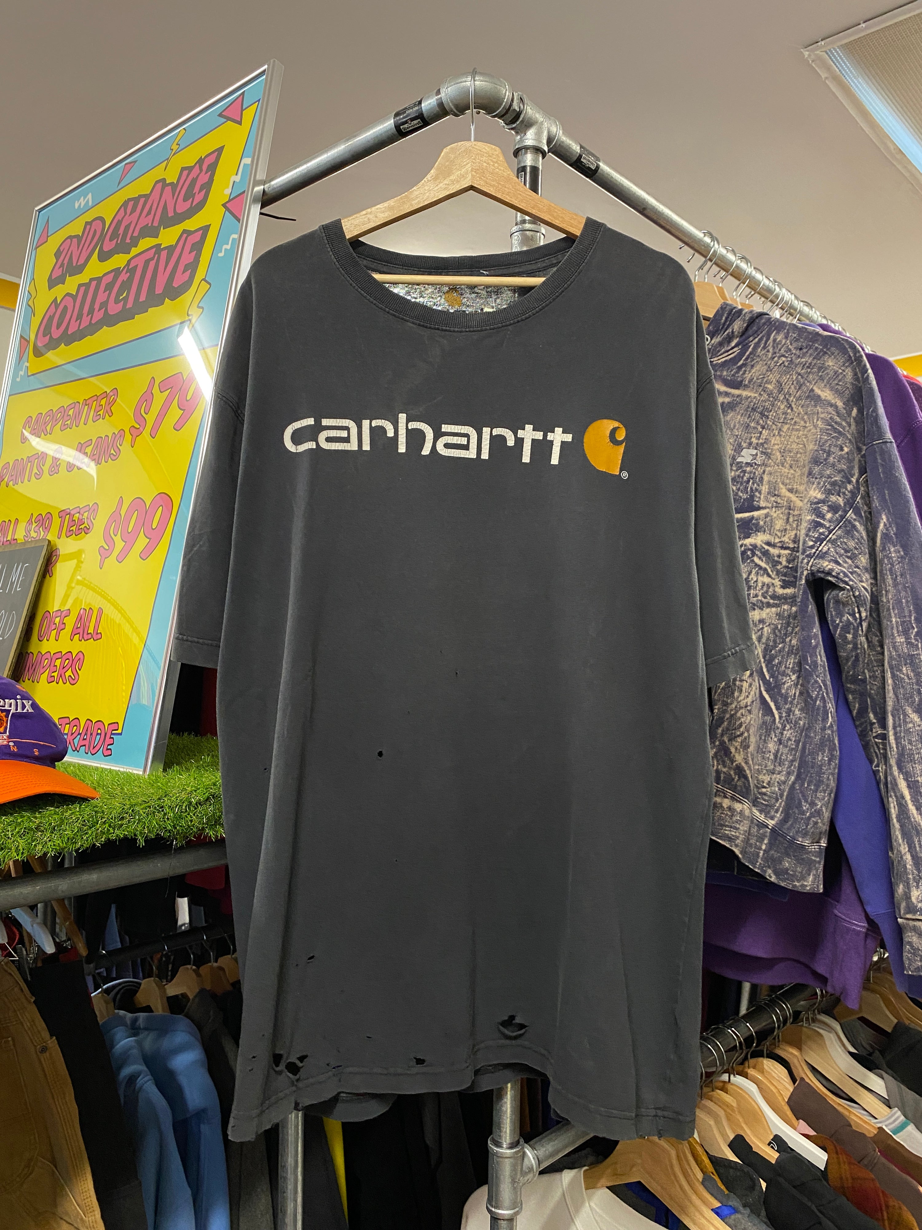 XL - Carhartt Faded Black Distressed Spellout DS