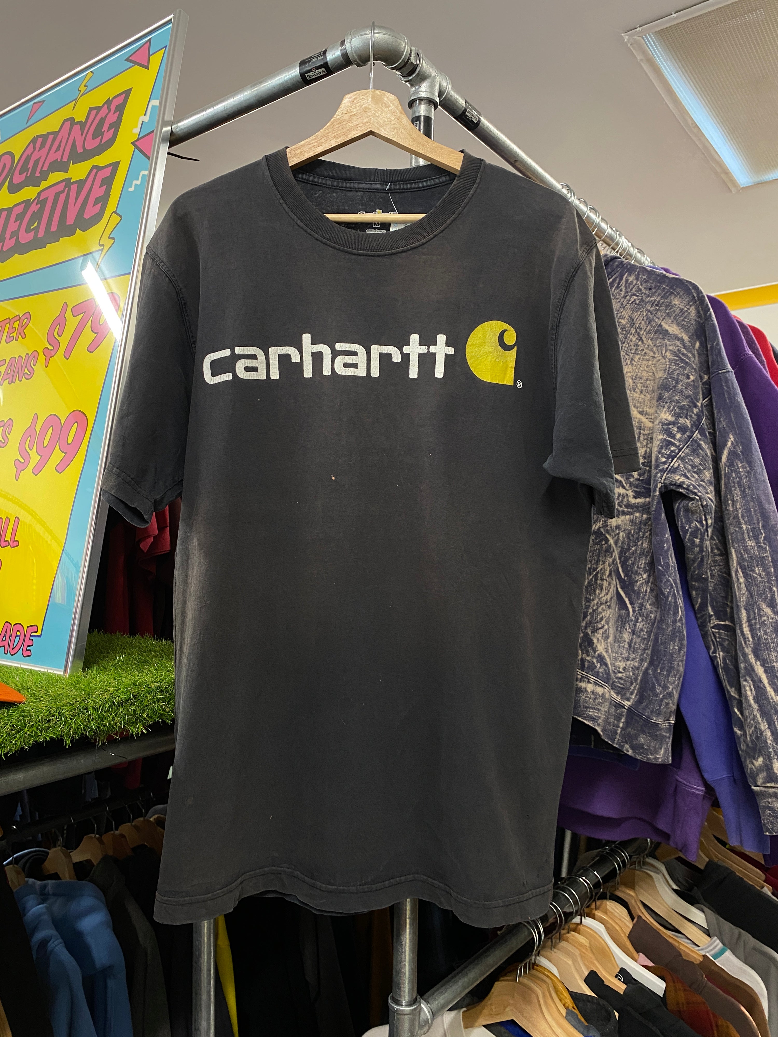 M - Carhartt Distressed Black Spellout Tee