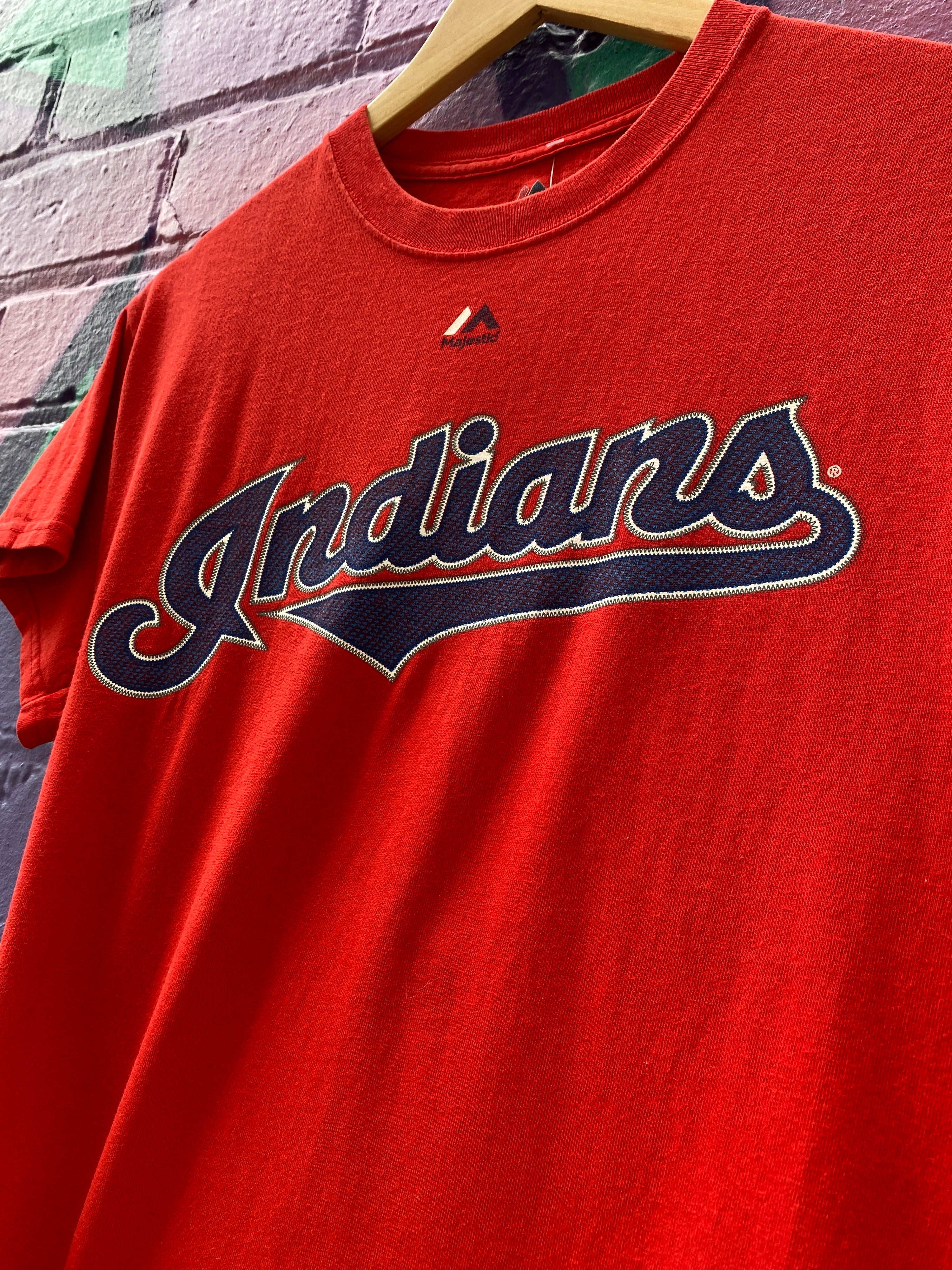 S - Indians #12 Lindor Red Majestic Tee