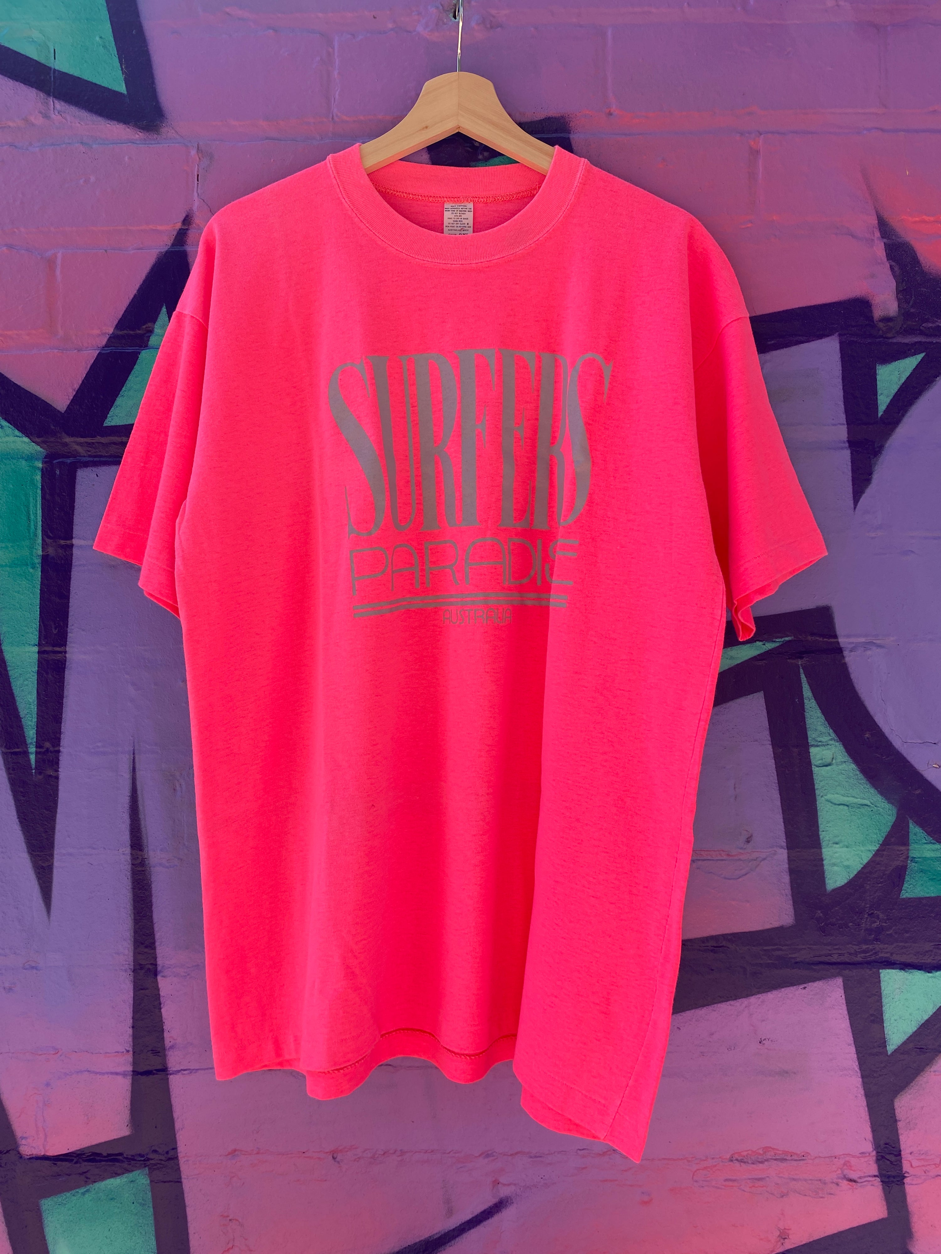2XL - 90s Fluro Pink Surfers Paradise Aus Made Tee