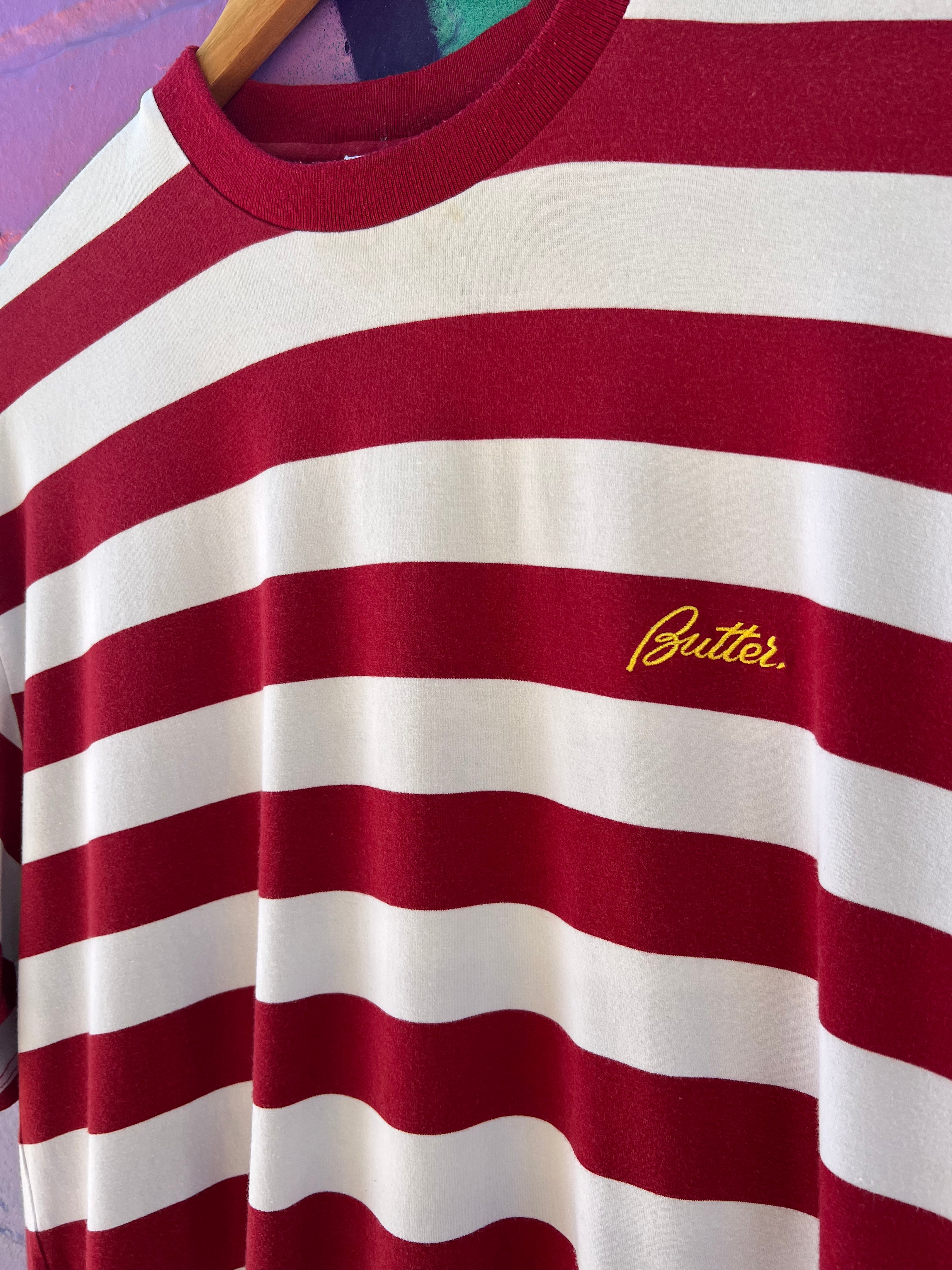 M - Butter White/Red Striped Tee