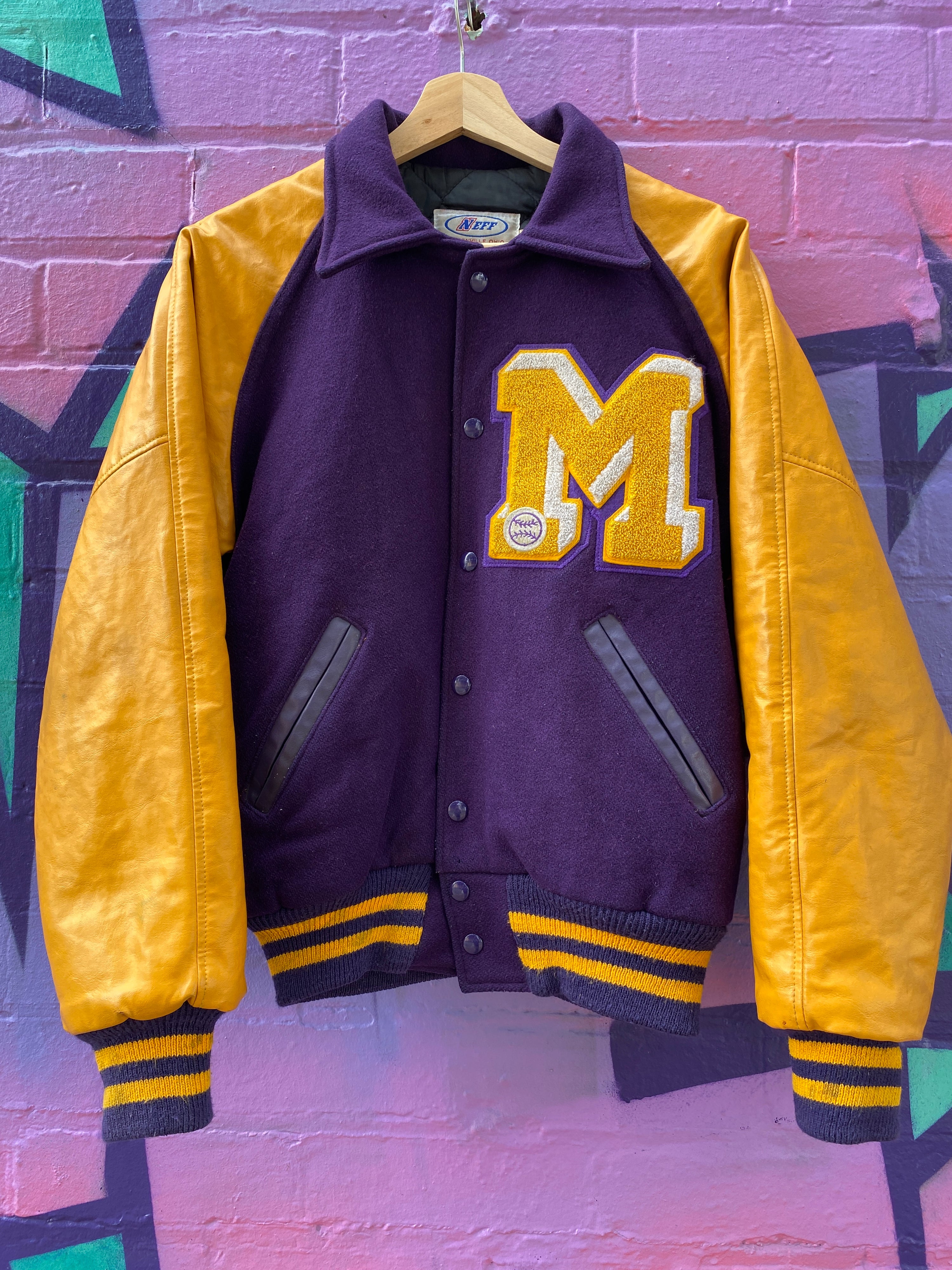 S - M Baseball Varsity Jacket Purple/Yellow