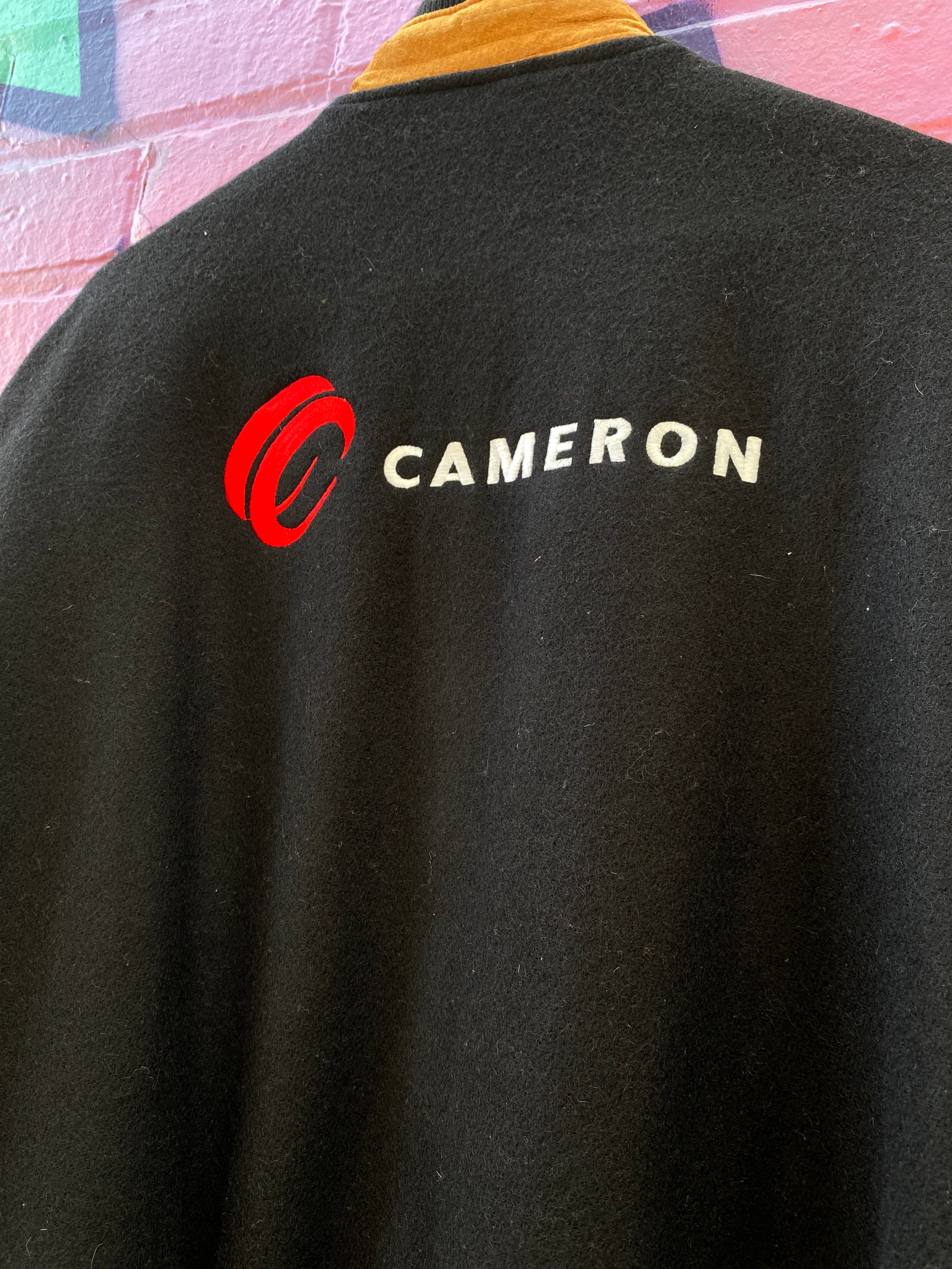 L - Vintage Varsity Jacket 'Cameron' Black/Brown
