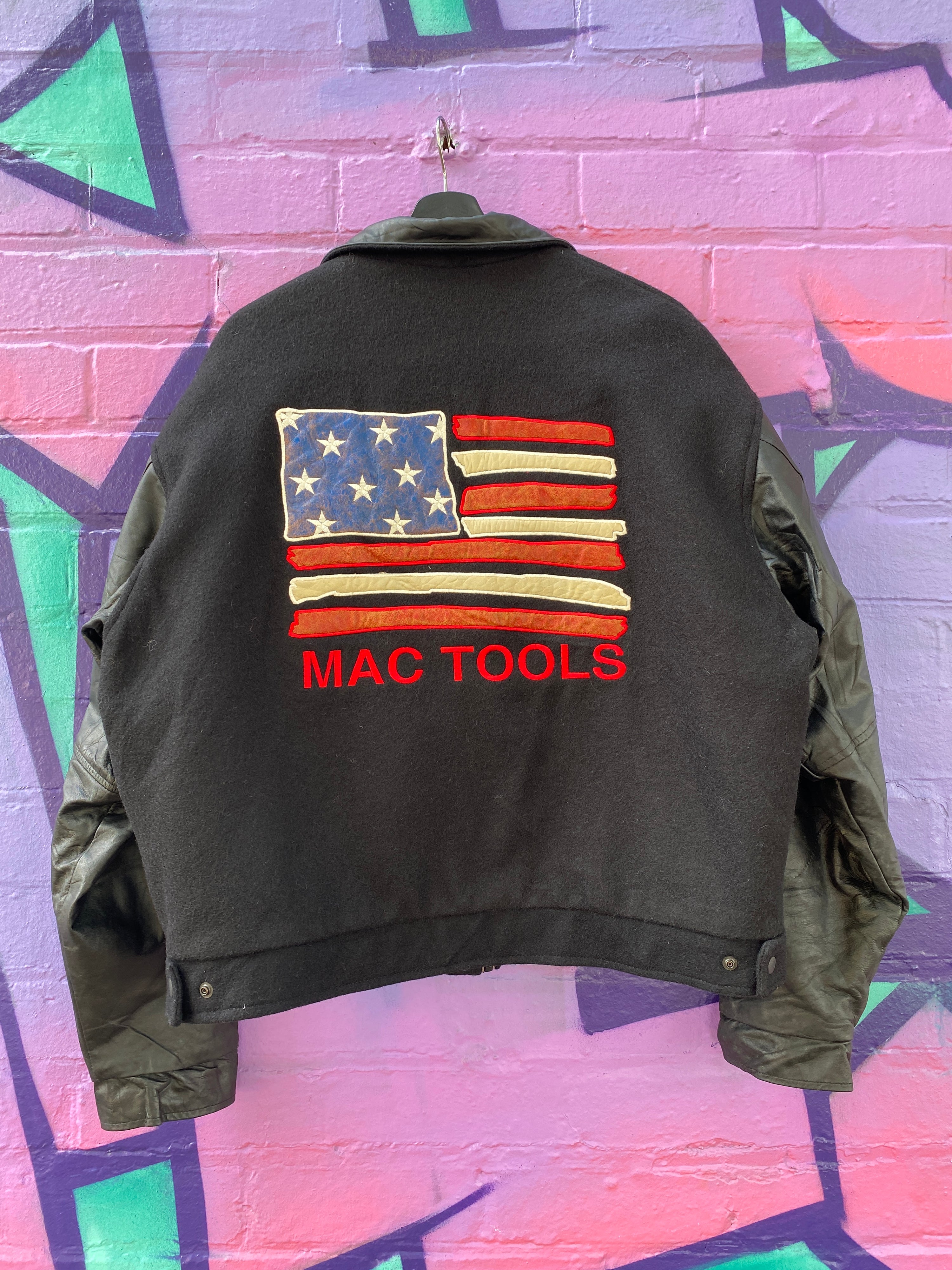 XL - Vintage 'MAC Tools' American Flag Varsity Jacket Black