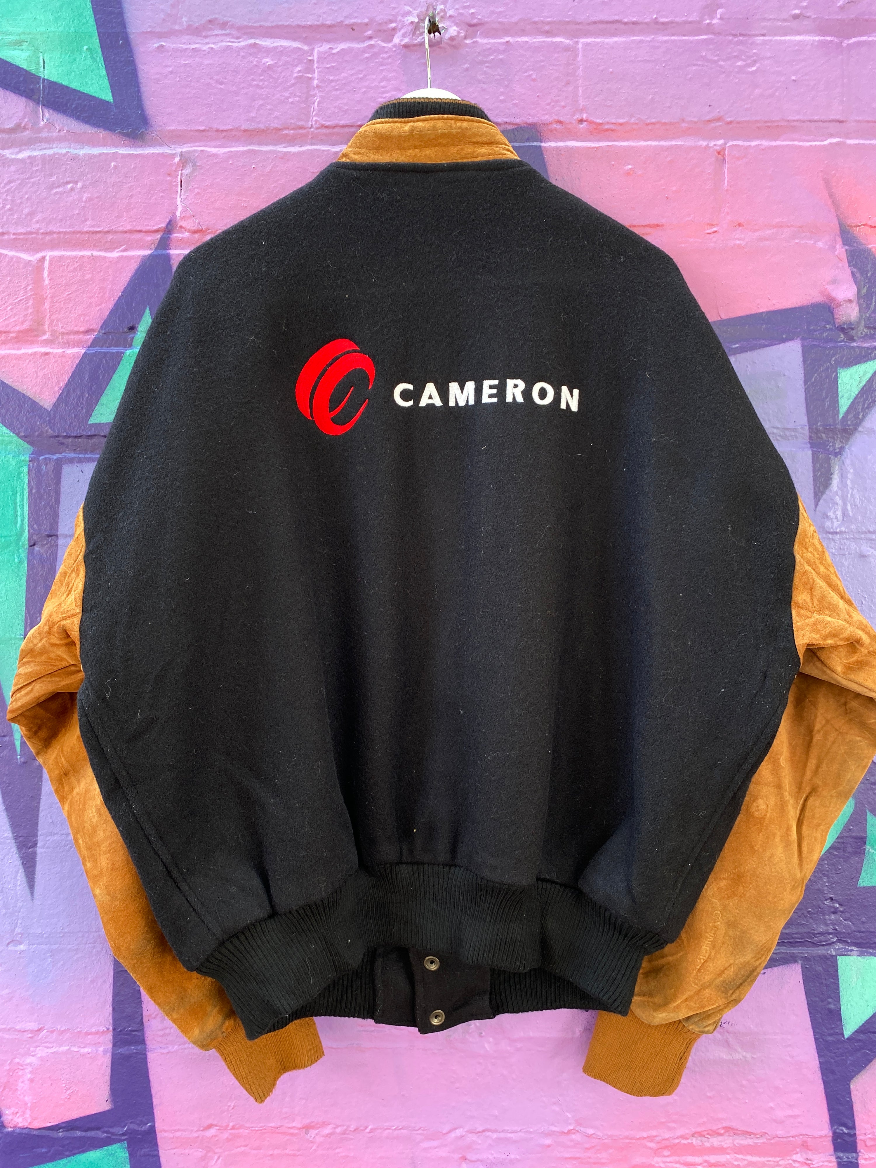 L - Vintage Varsity Jacket 'Cameron' Black/Brown