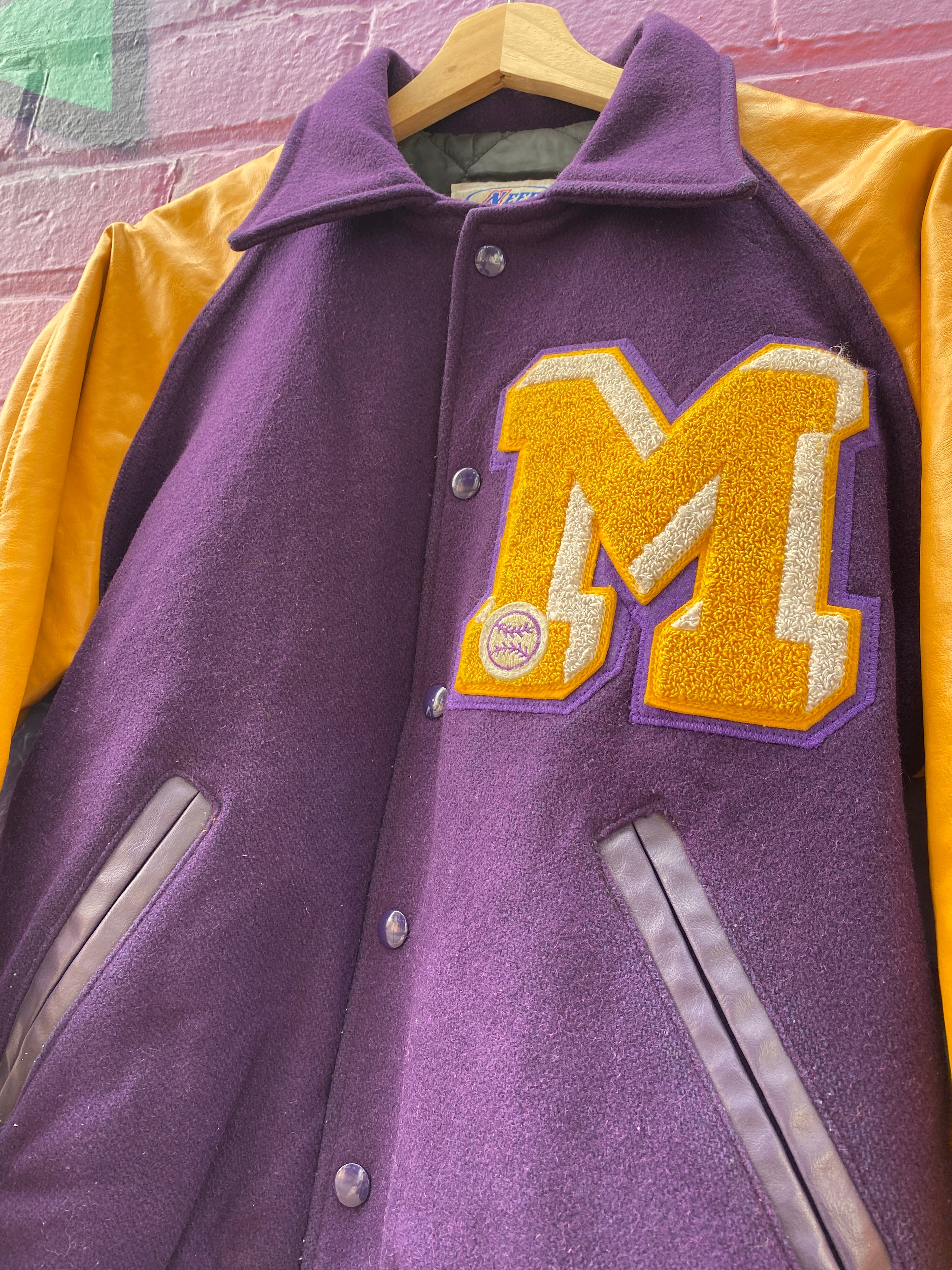 S - M Baseball Varsity Jacket Purple/Yellow