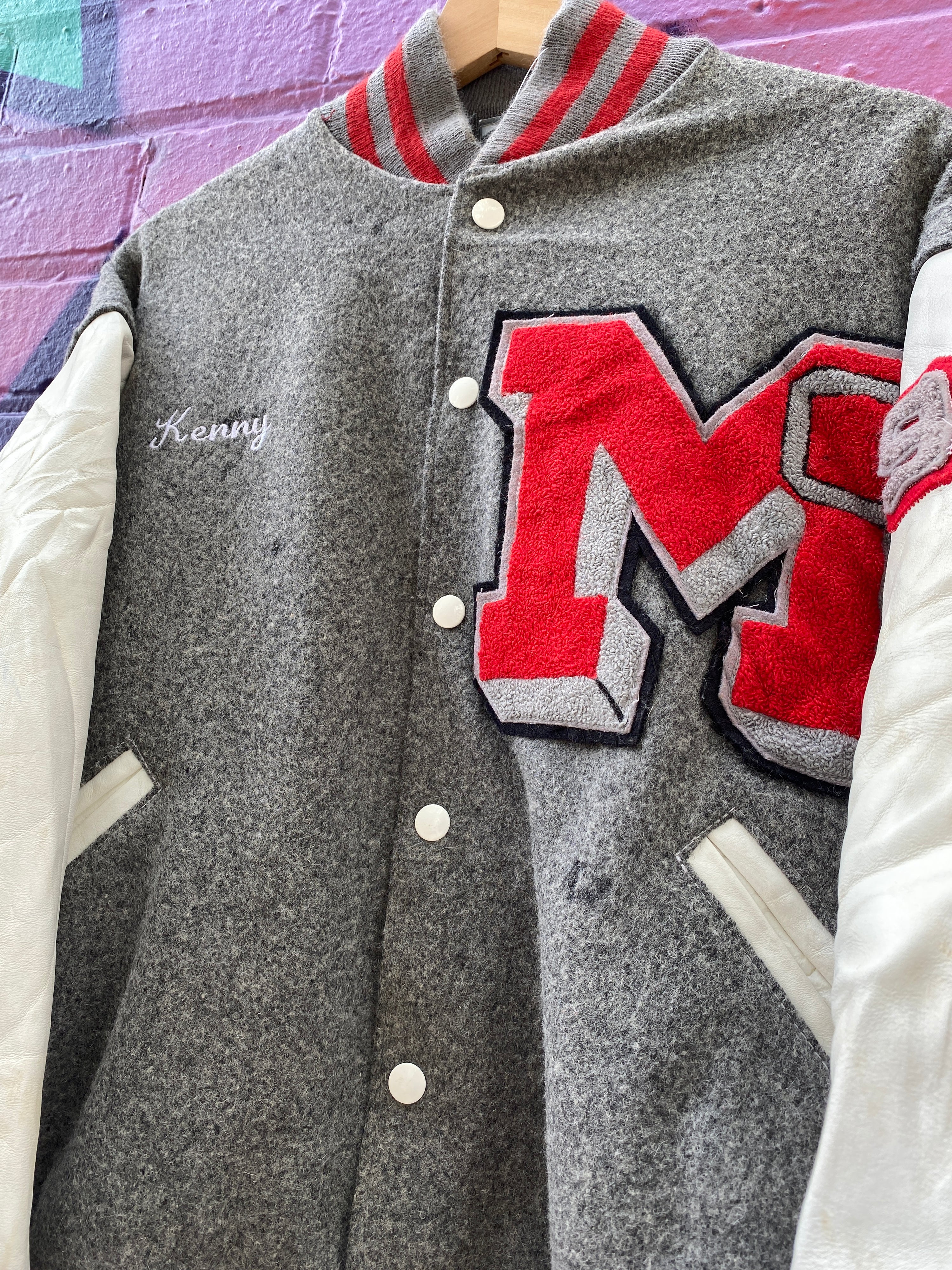 M - Vintage Varsity Jacket Grey/Red 'Kenny'