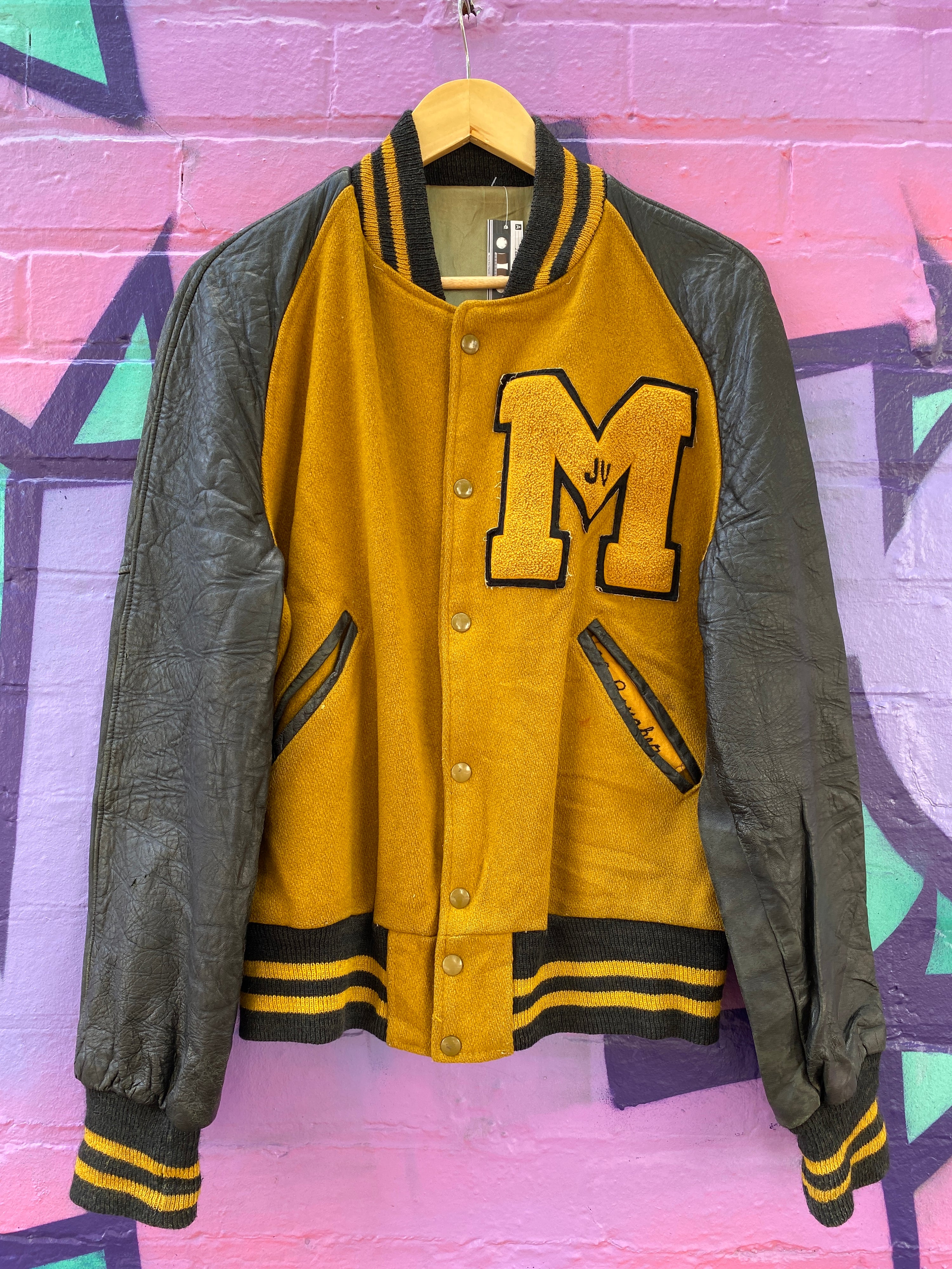 M - Vintage Mustard Varsity Jacket 'M Baugher"