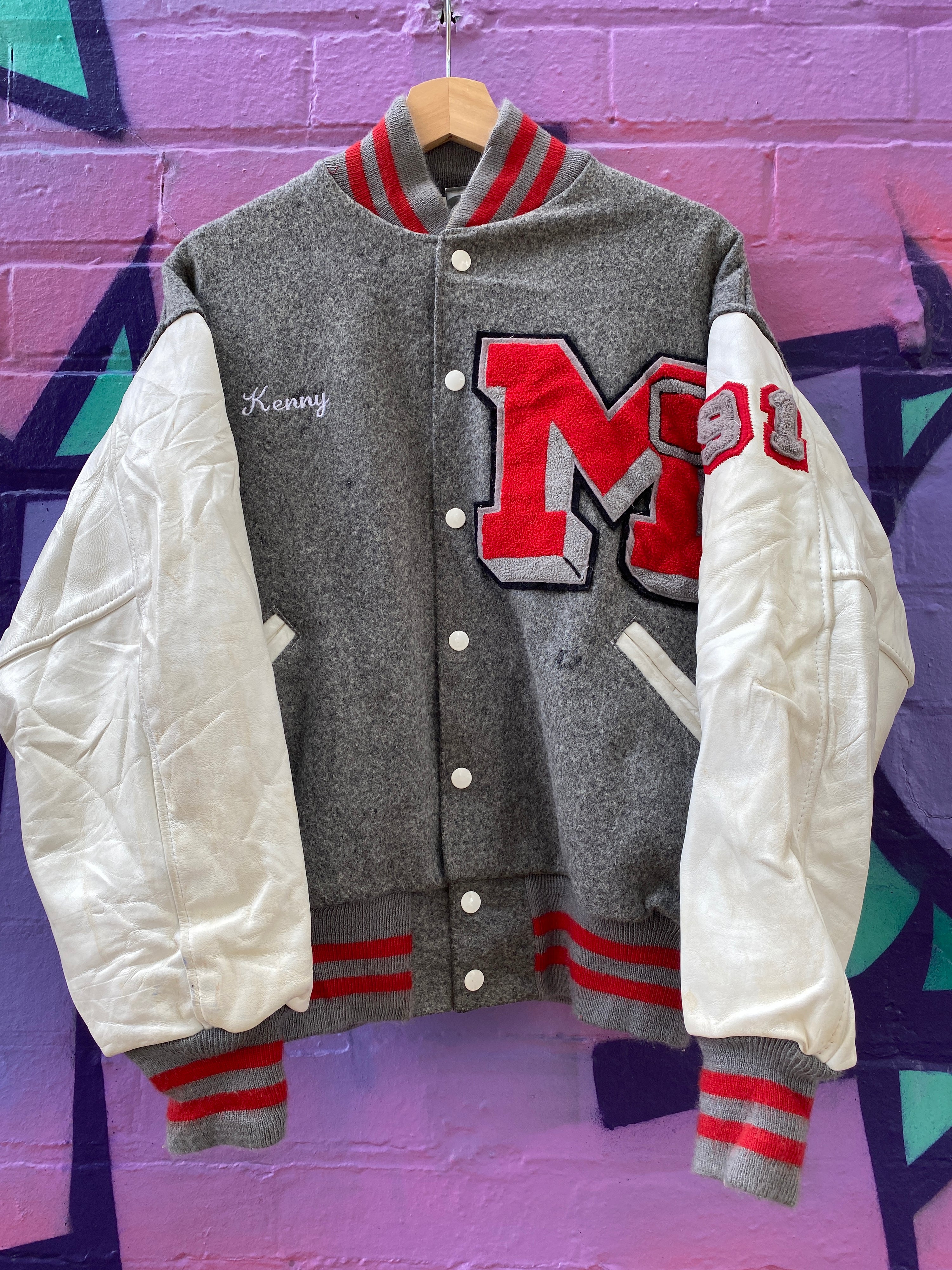 M - Vintage Varsity Jacket Grey/Red 'Kenny'
