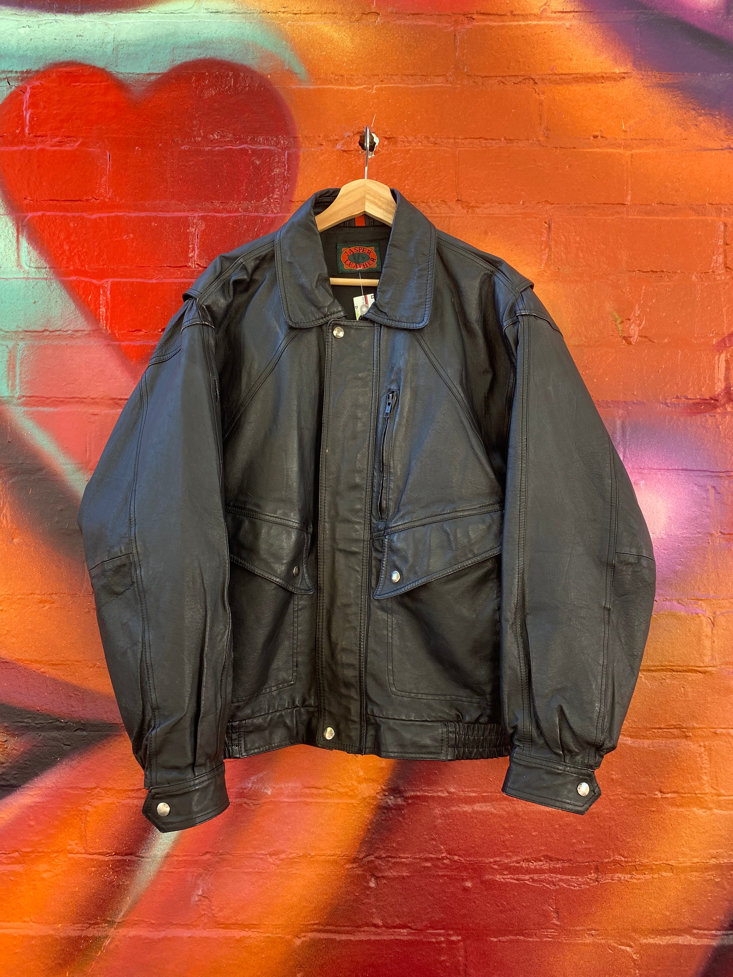 [L] Vintage Jasper Leather Black Jacket