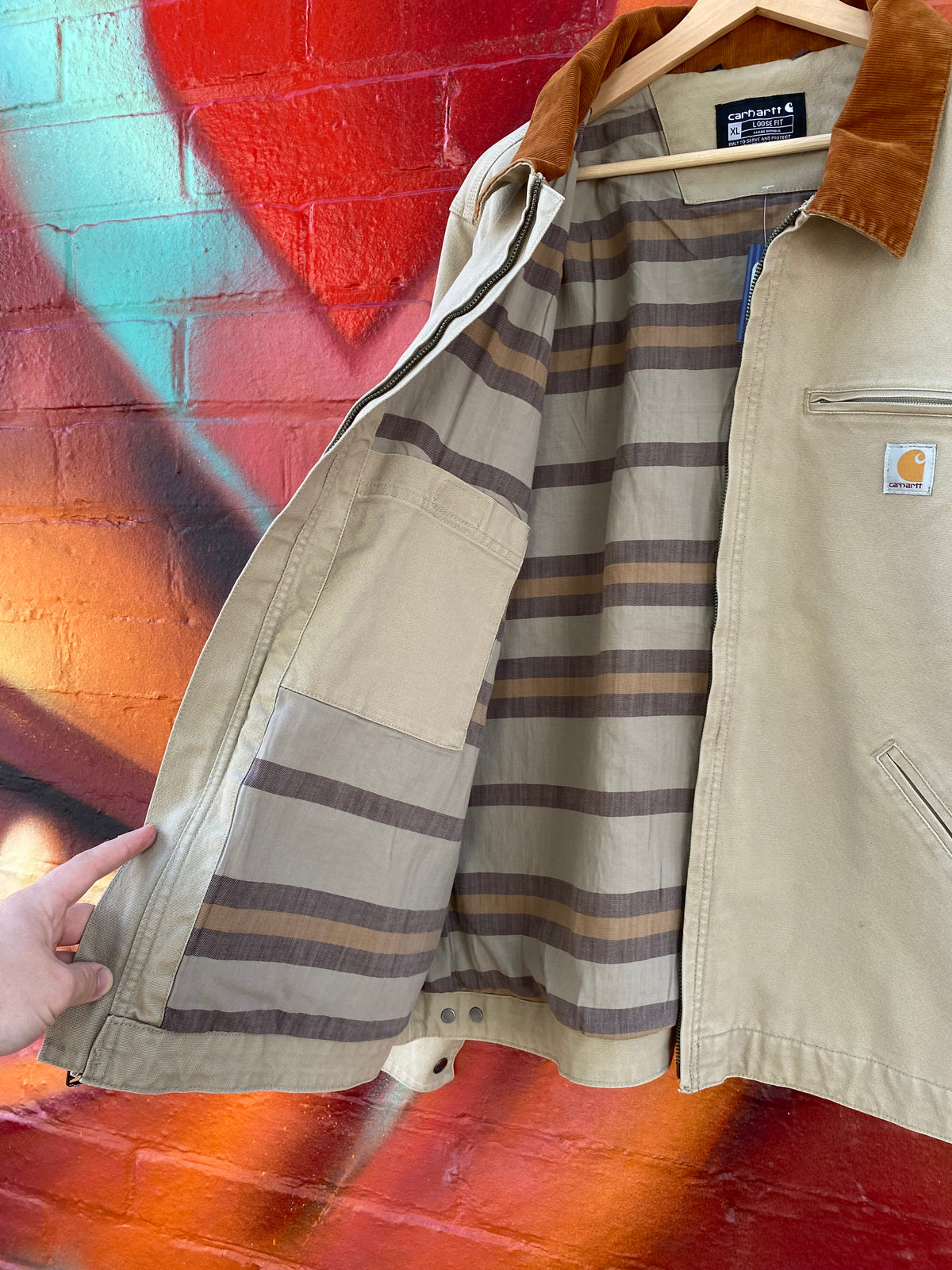 [XL] Carhartt Beige Jacket w/ Caramel Cord Collar