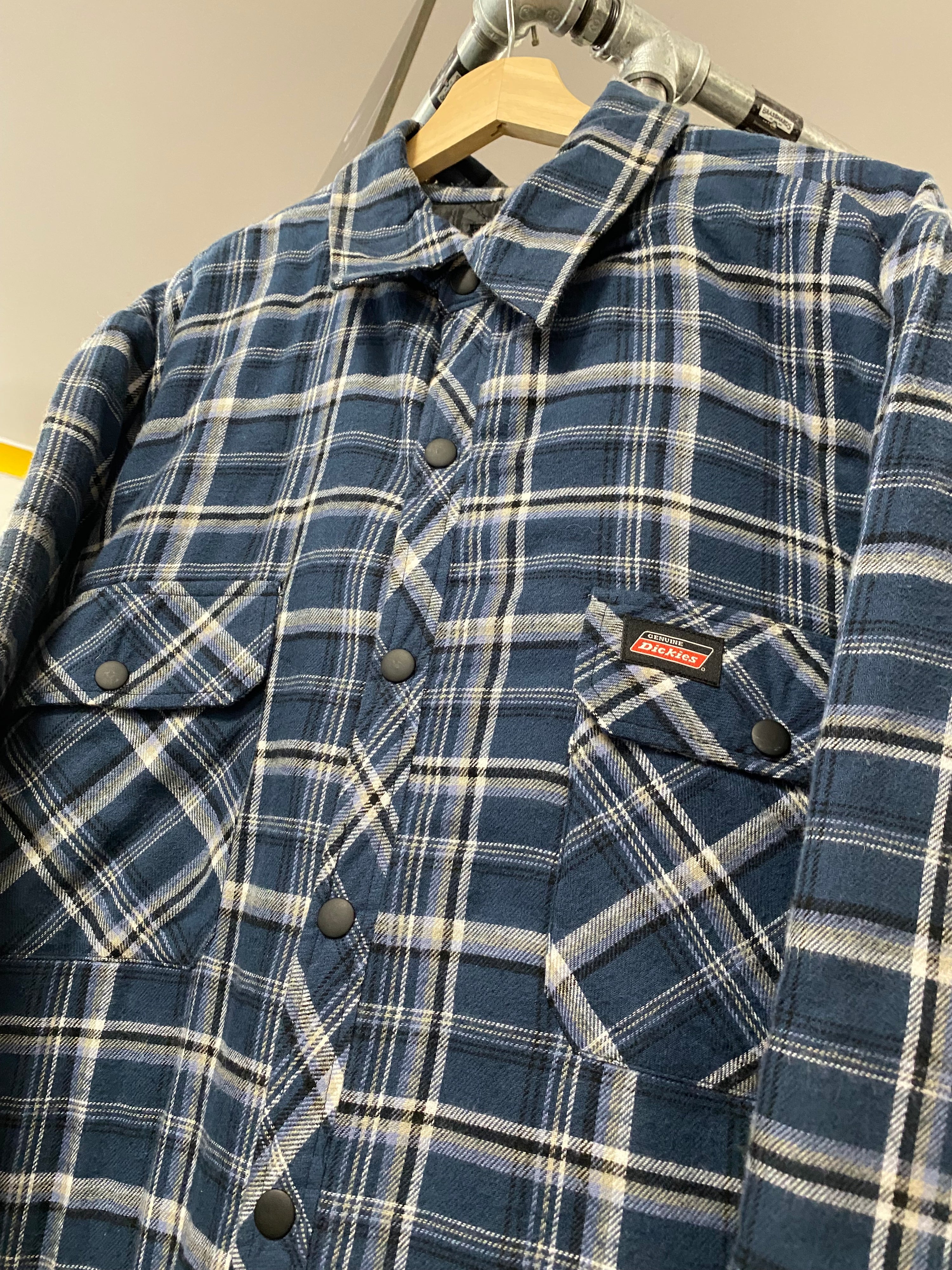 [L] Dickies Blue/White Check Heavyweight Button Up