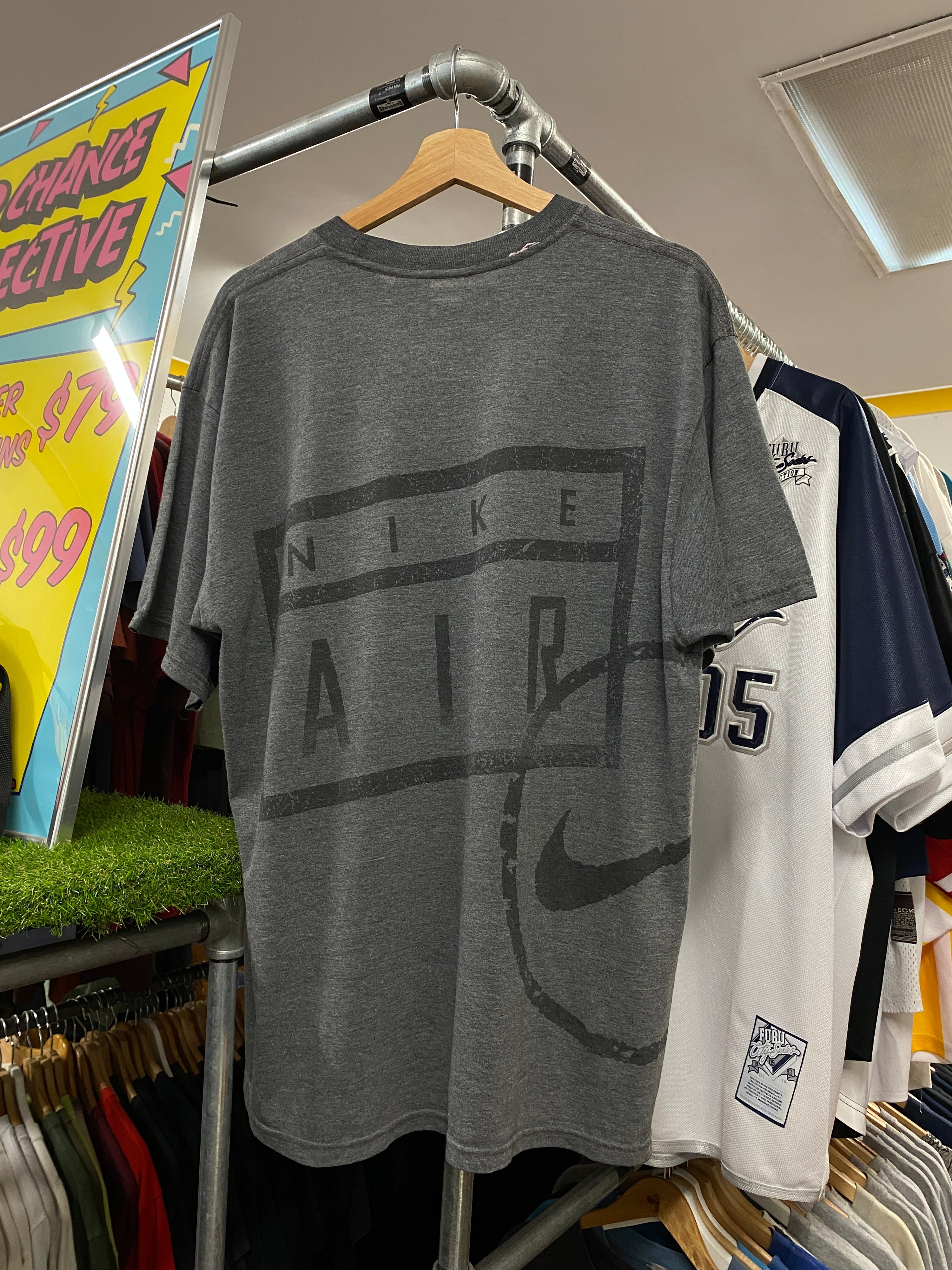 L - Nike Air Rainbow Embroidered Pocket Logo Dark Grey Tee