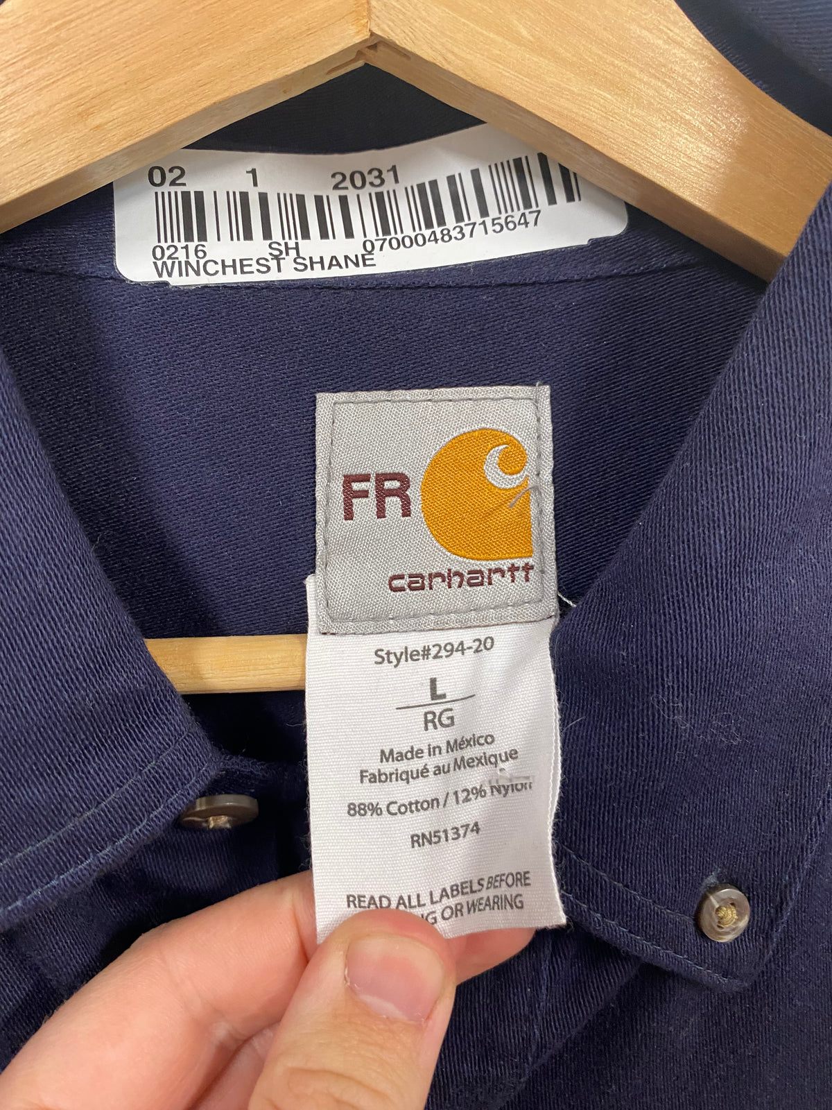 [L] Carhartt FR Navy Long Sleeve Button-up 'Shane'