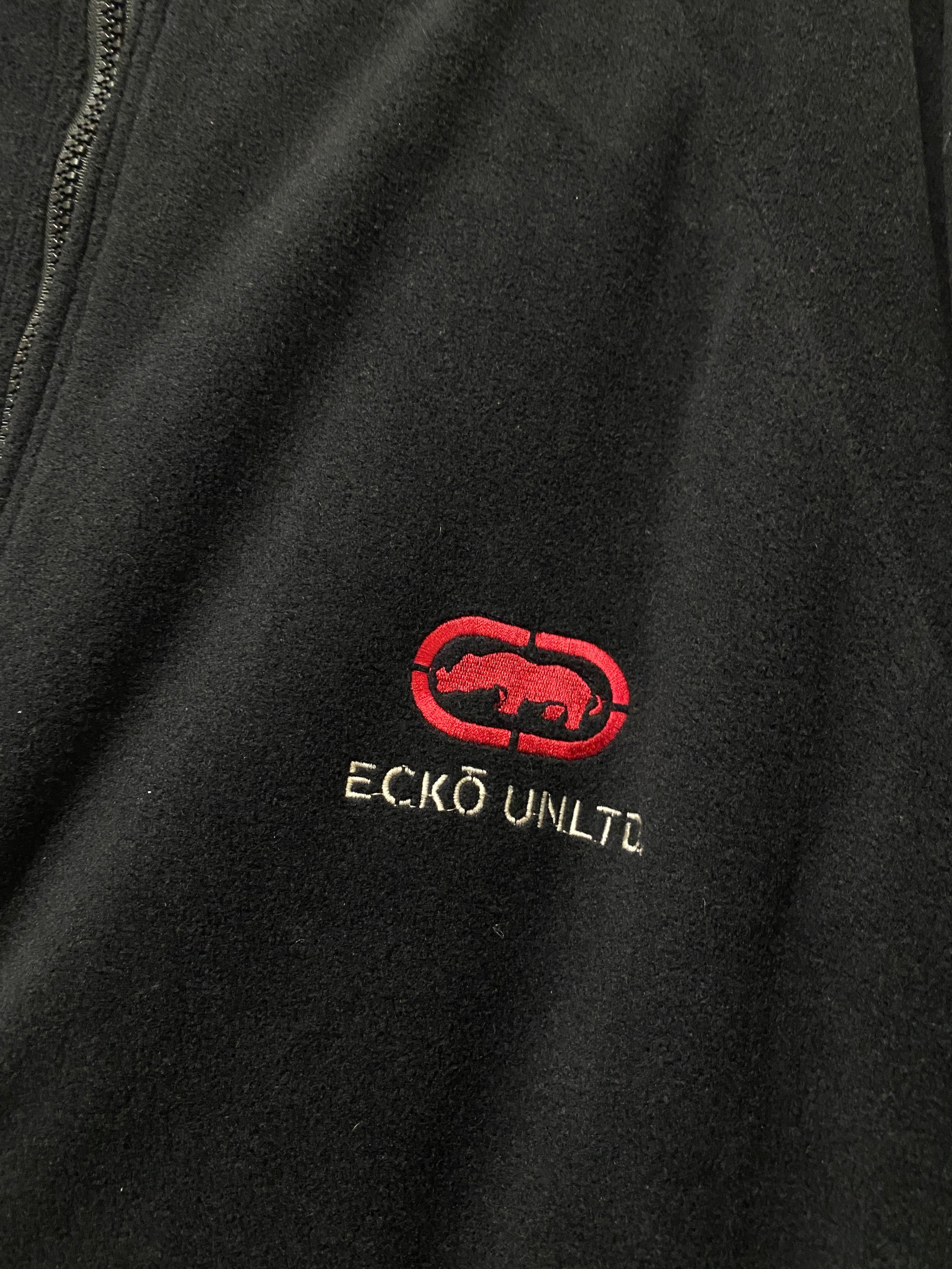 XL - 2000s Ecko Unltd Reversable Spray/Fleece Jacket Blk/Whi