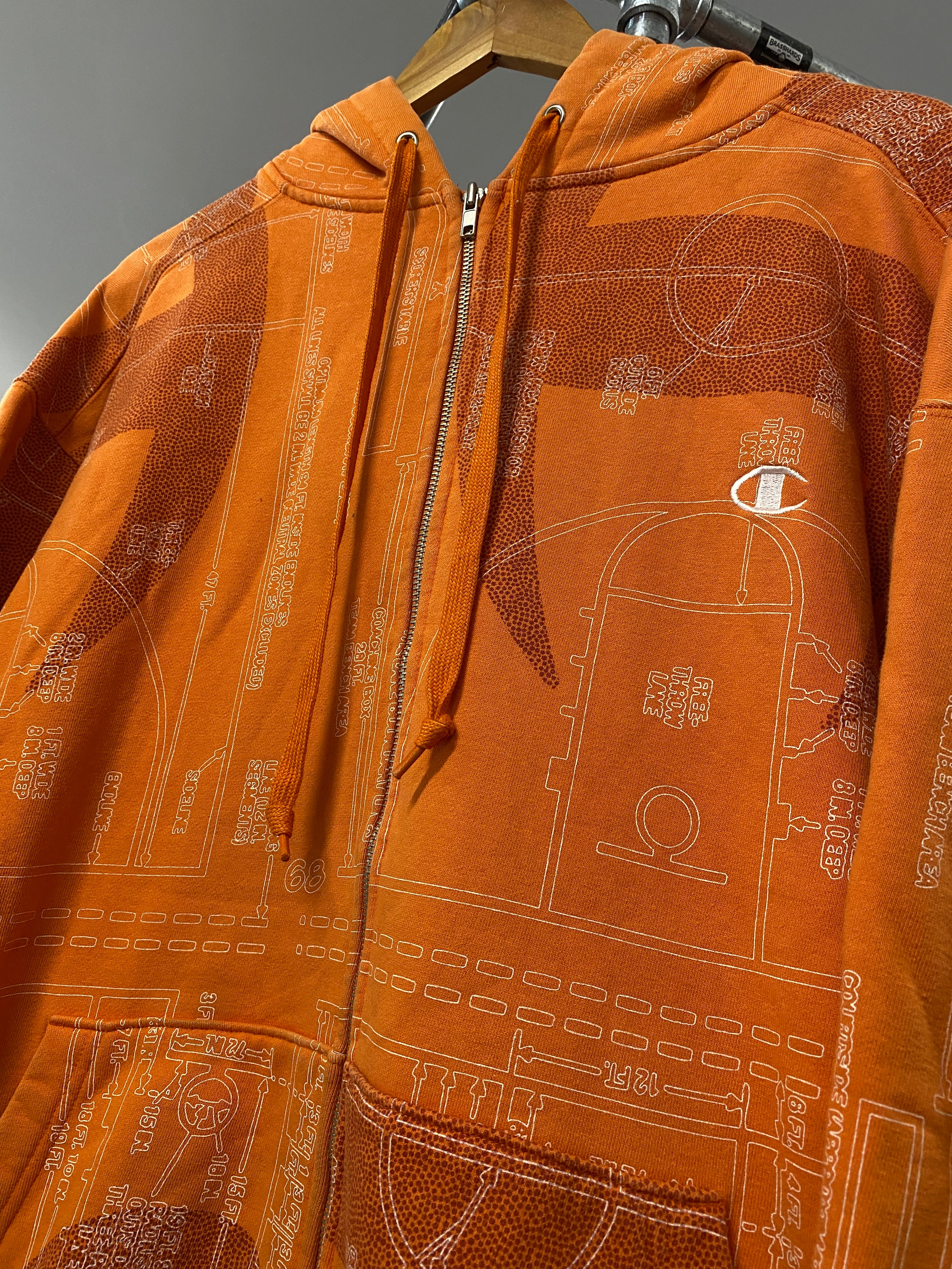 XL - Champion Orange Zip Up Basketball Hoodie