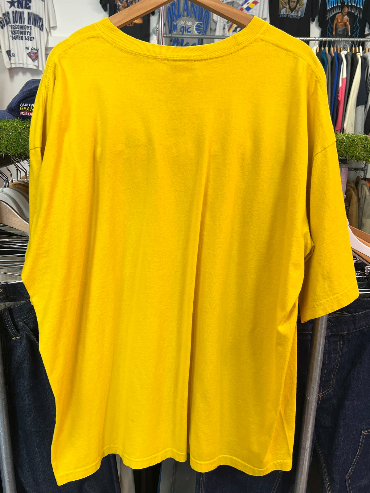 2XL - Adidas White Stripe Embroidered Yellow Tshirt