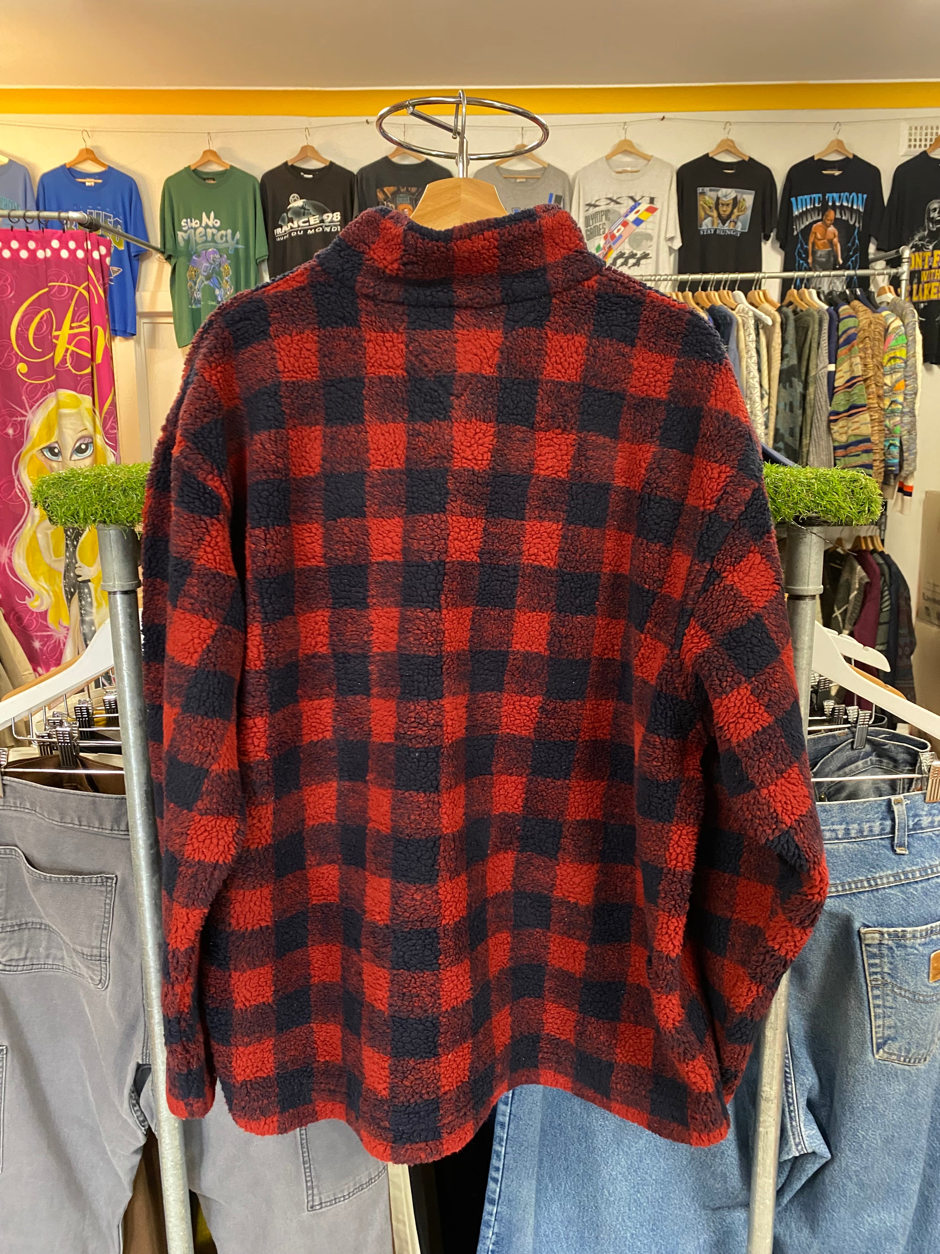 [L] Tommy Hilfiger Plaid Fleece w/ Button Collar