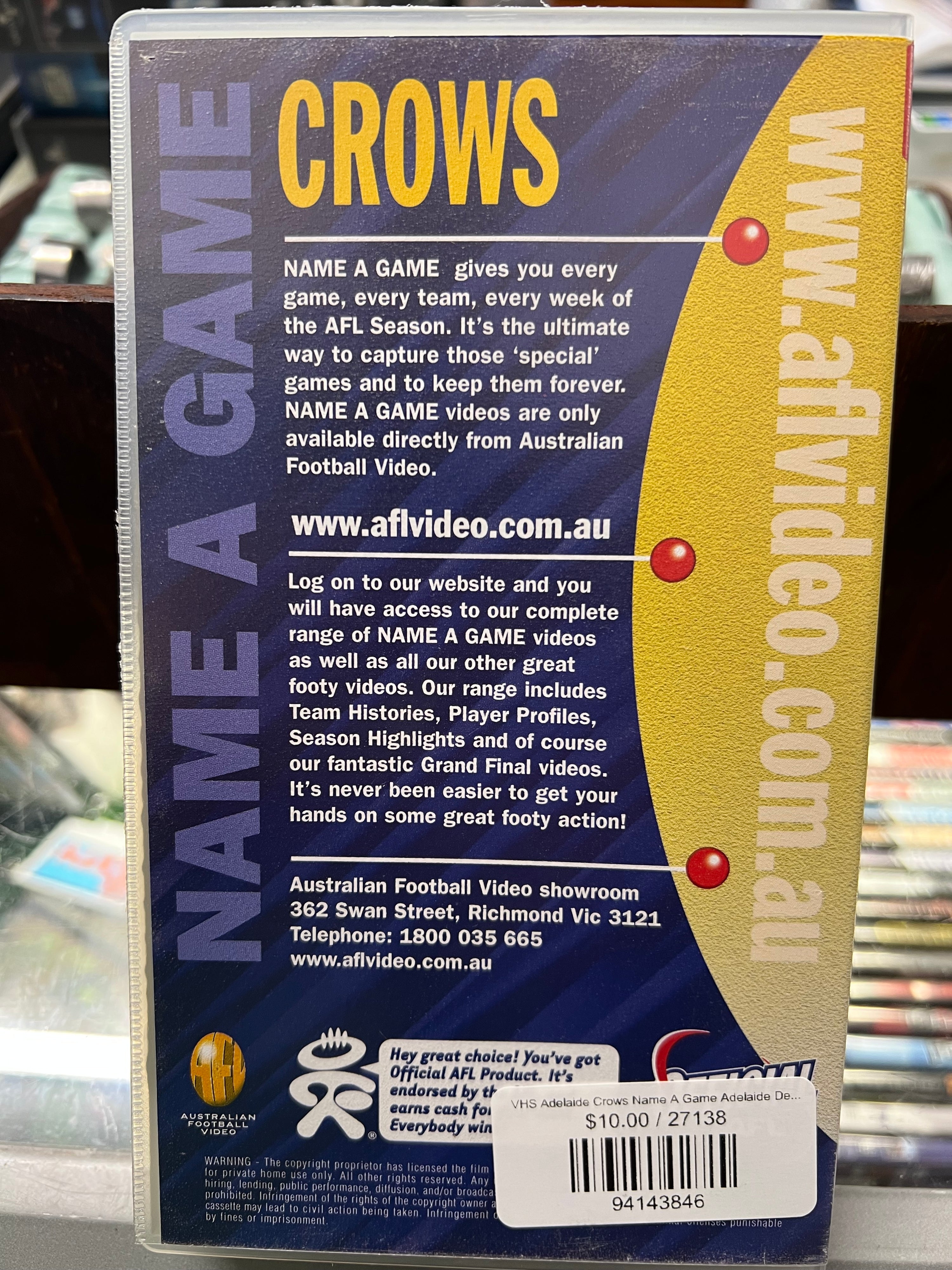 VHS Adelaide Crows Name A Game Adelaide Def Carlton 01-R04C