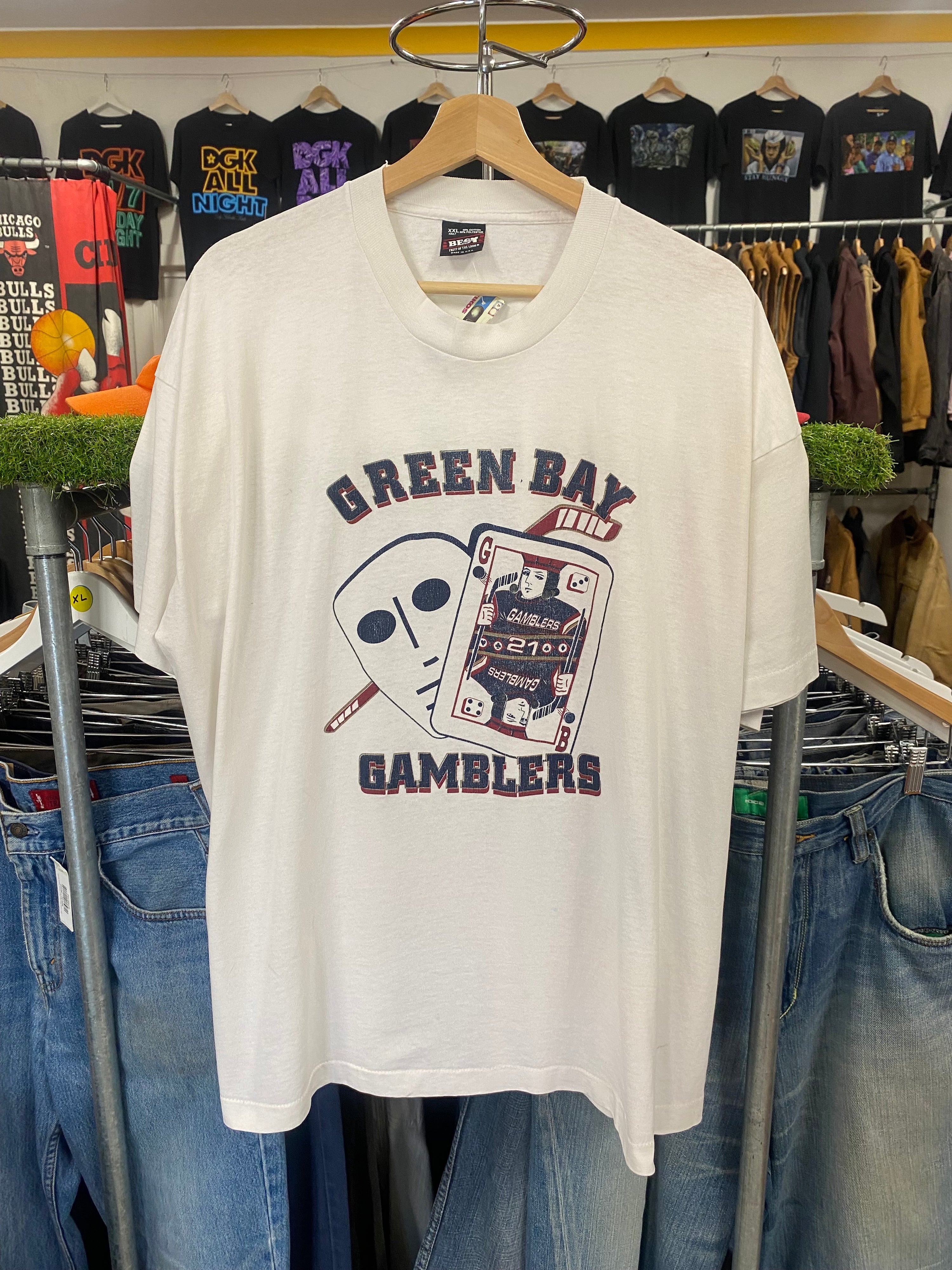 [2XL] Early 90s Green Bay Gamblers White Tshirt