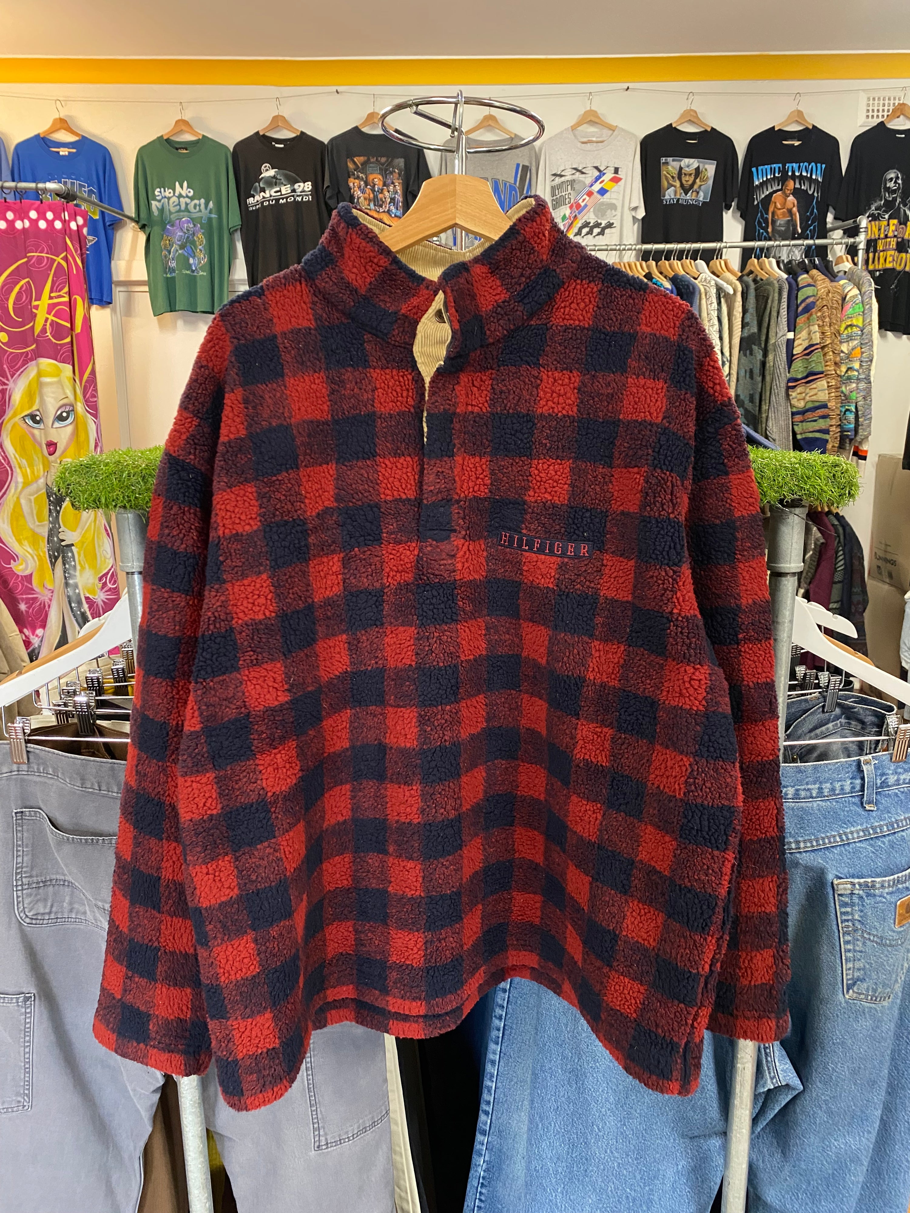 [L] Tommy Hilfiger Plaid Fleece w/ Button Collar