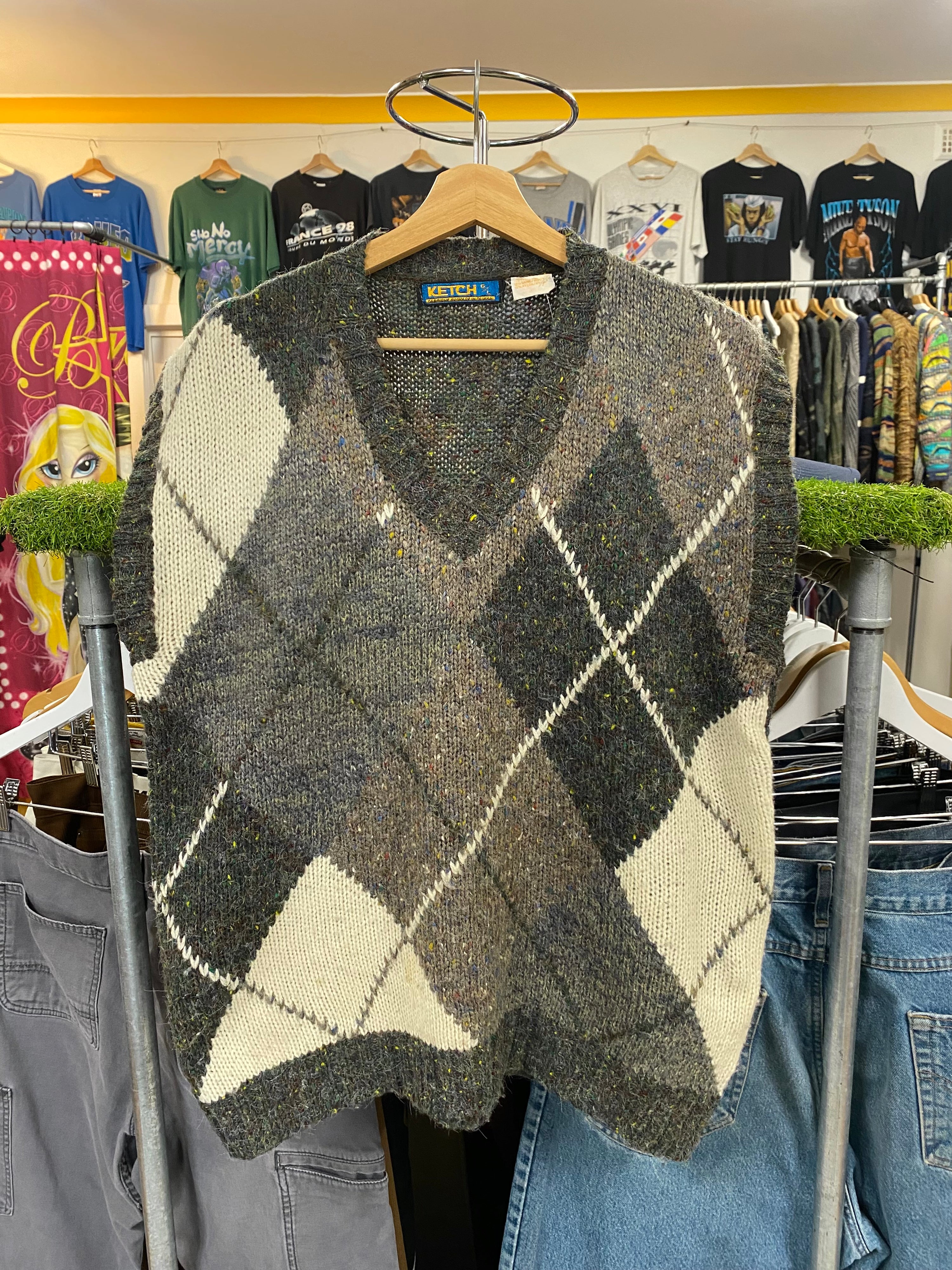 [L] Ketch Green/Cream Speckled Knit Vest