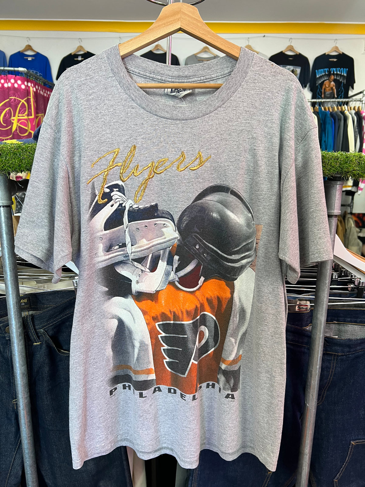 L - 90s Philadelphia Flyers Big Print LEE Tee