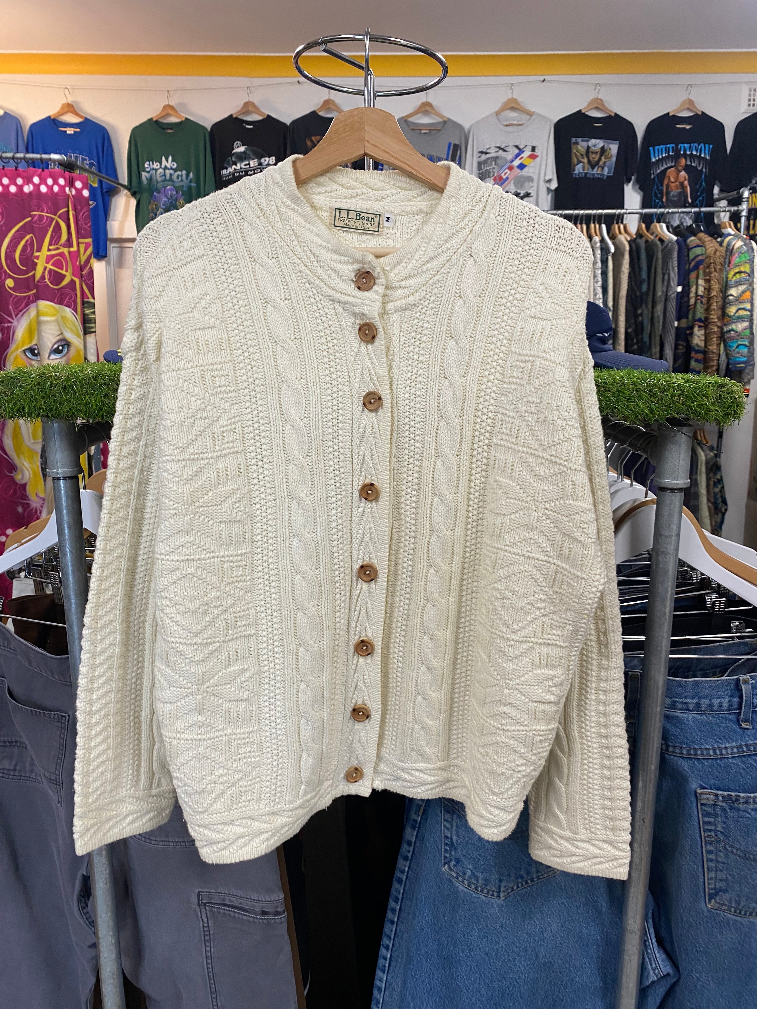 [M] L.L.Bean Cream Button-Up Knit Jumper
