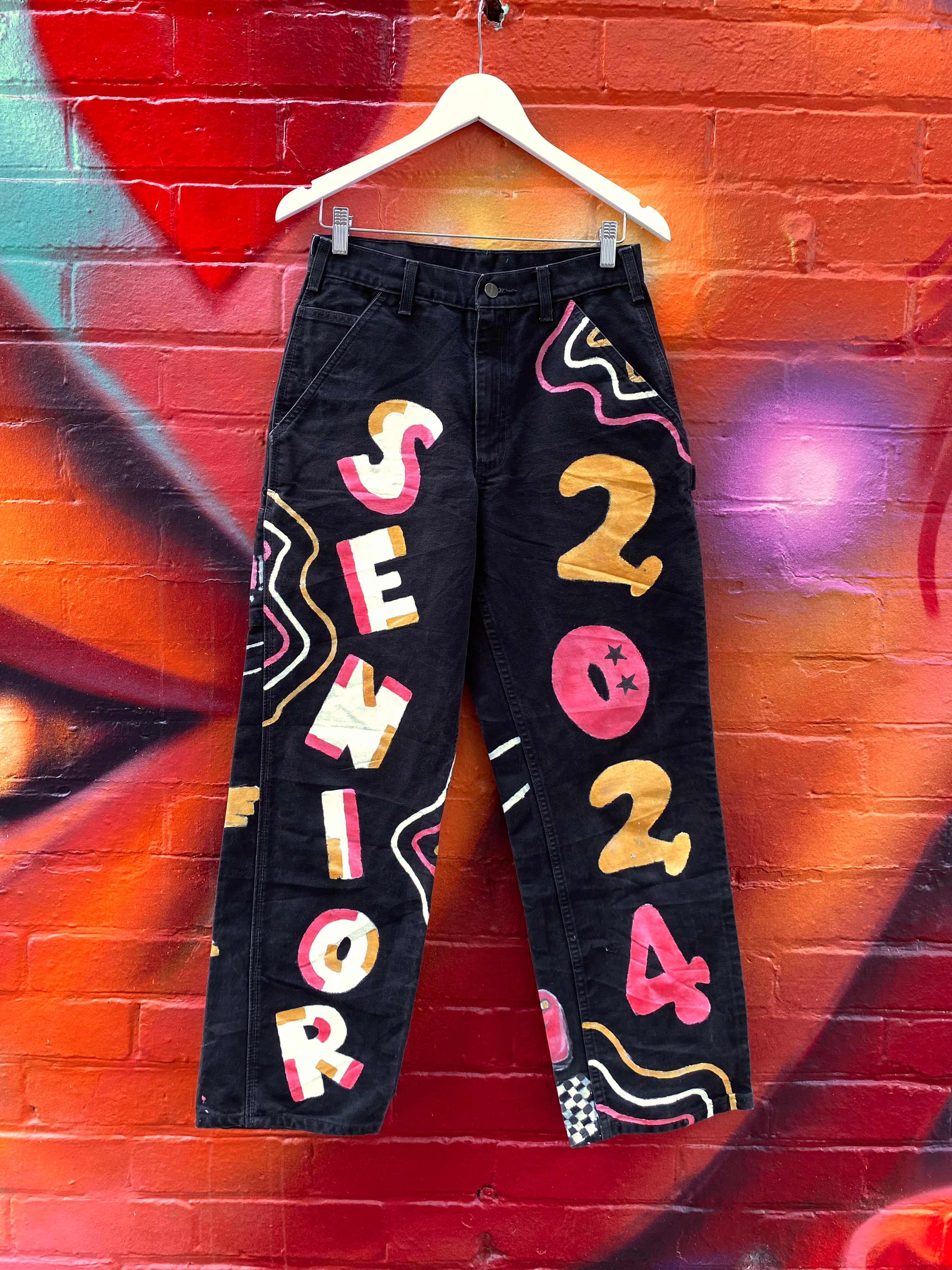 [30] Carhartt Hand Painted Seniors Black Jeans