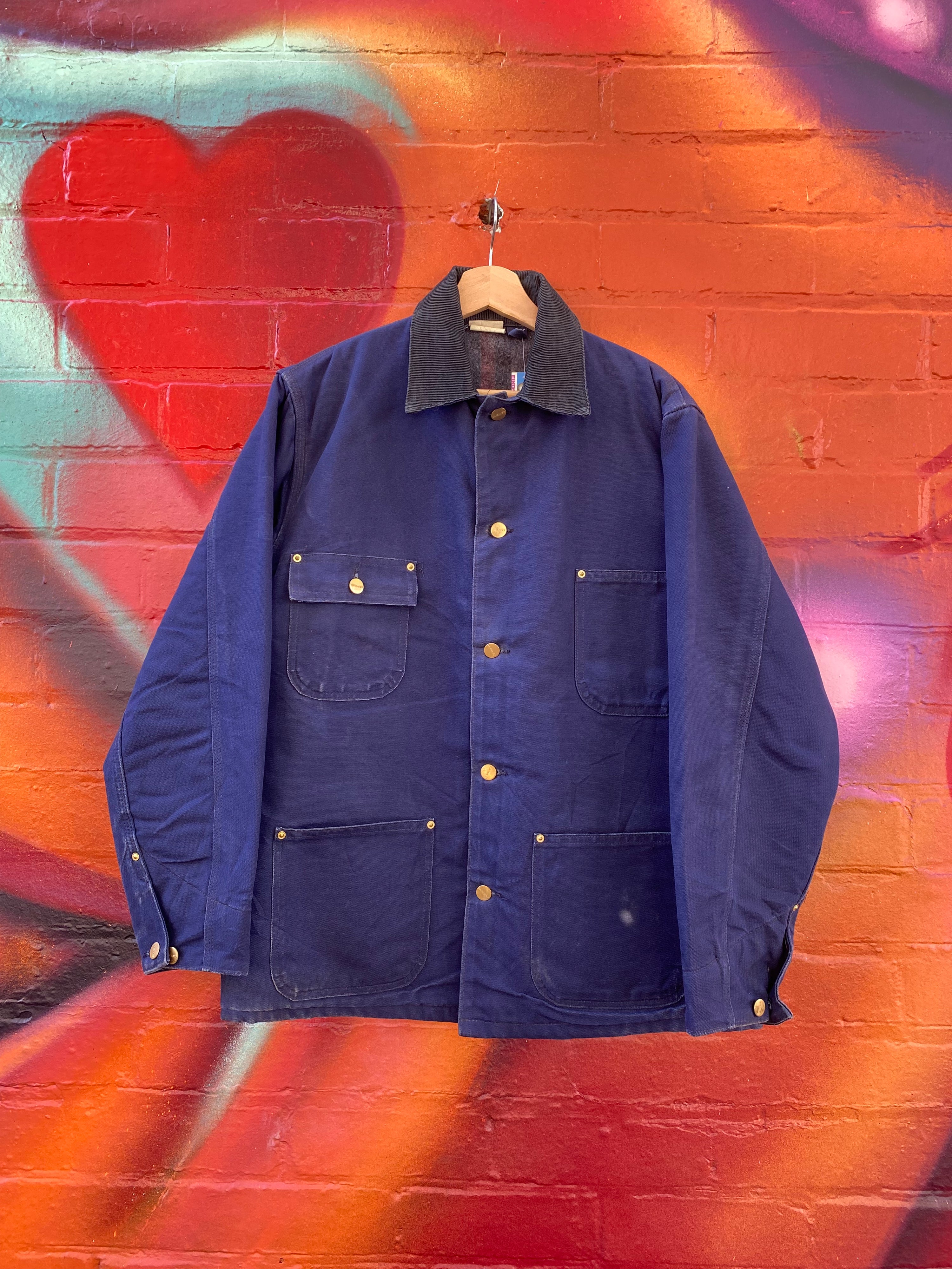 [L] Vintage Carhartt Blue Chore Coat Blanket Lined CB102