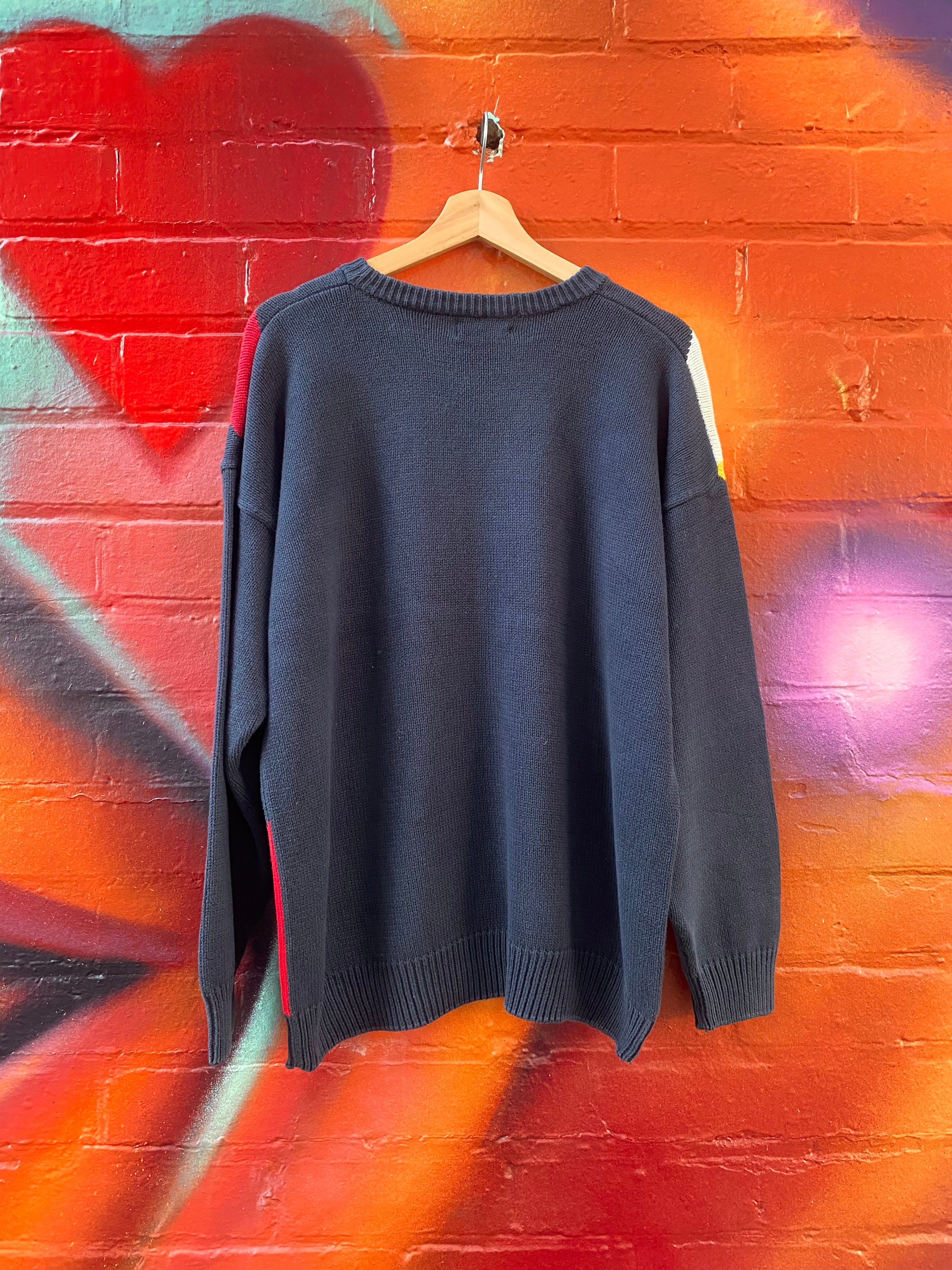 [XL] Class 955 Navy w Red/Yellow/White Knit Sweater