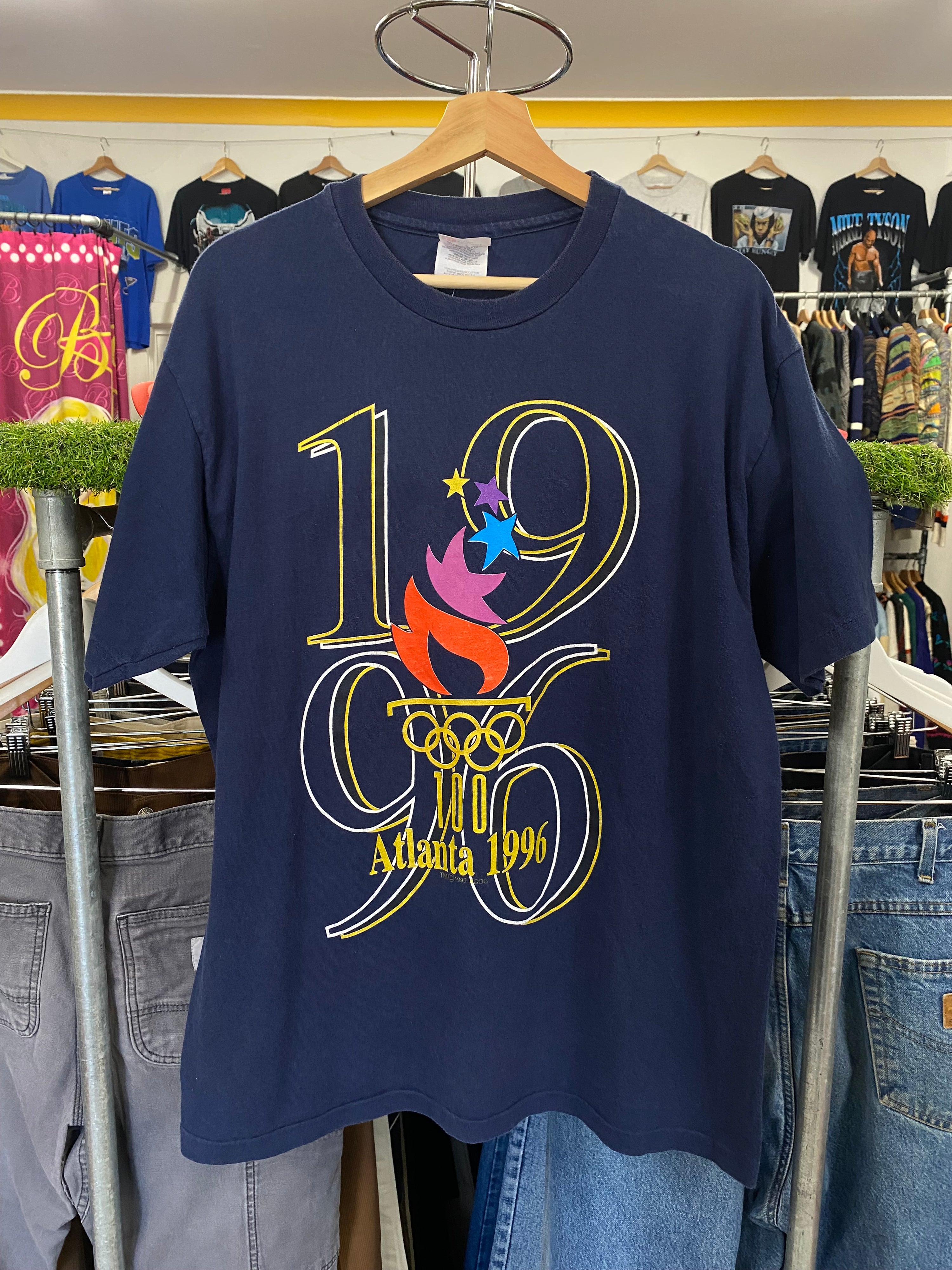 L - 1996 Atlanta Olympics Big Front Logo Print Navy Tee