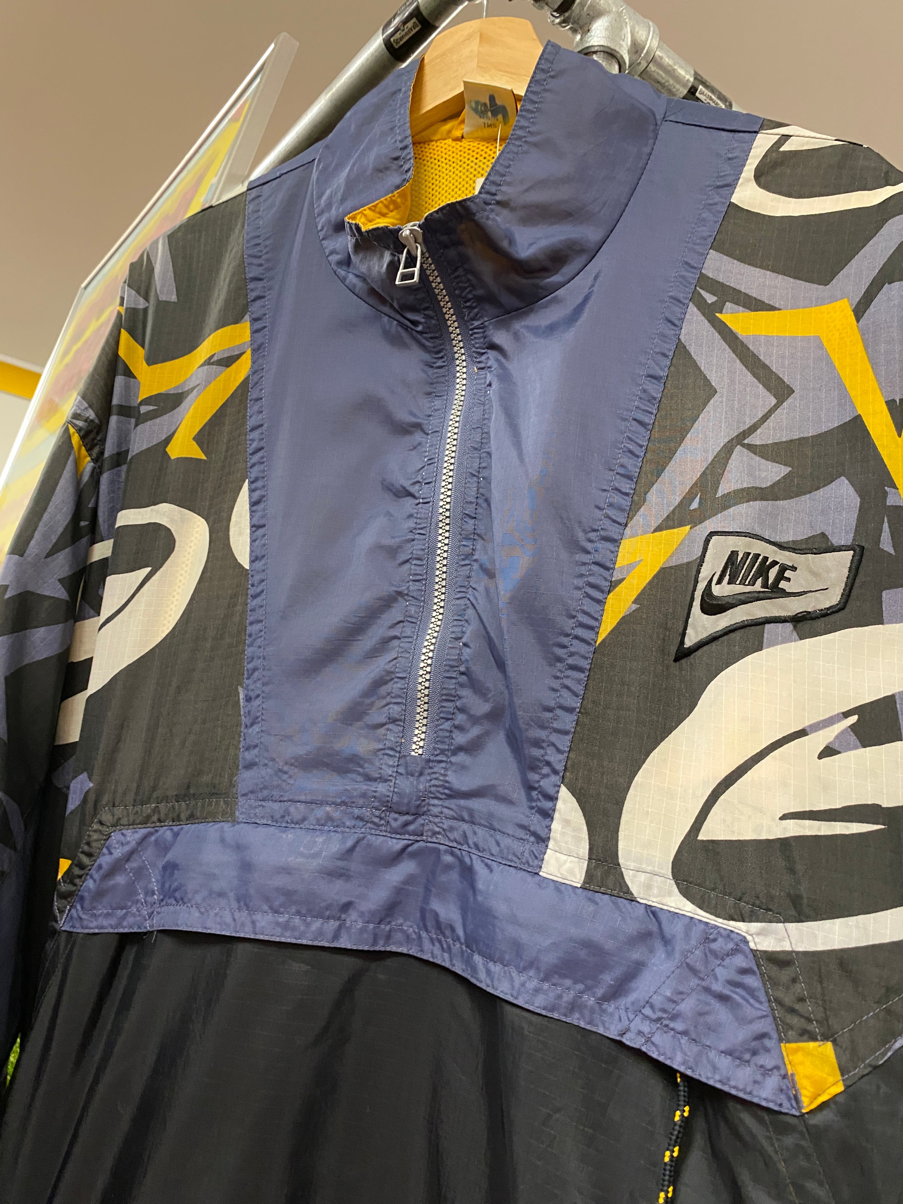 L - Vintage Nike Track Jacket 1/2 Zip Swirl Sleeves Dark Blue