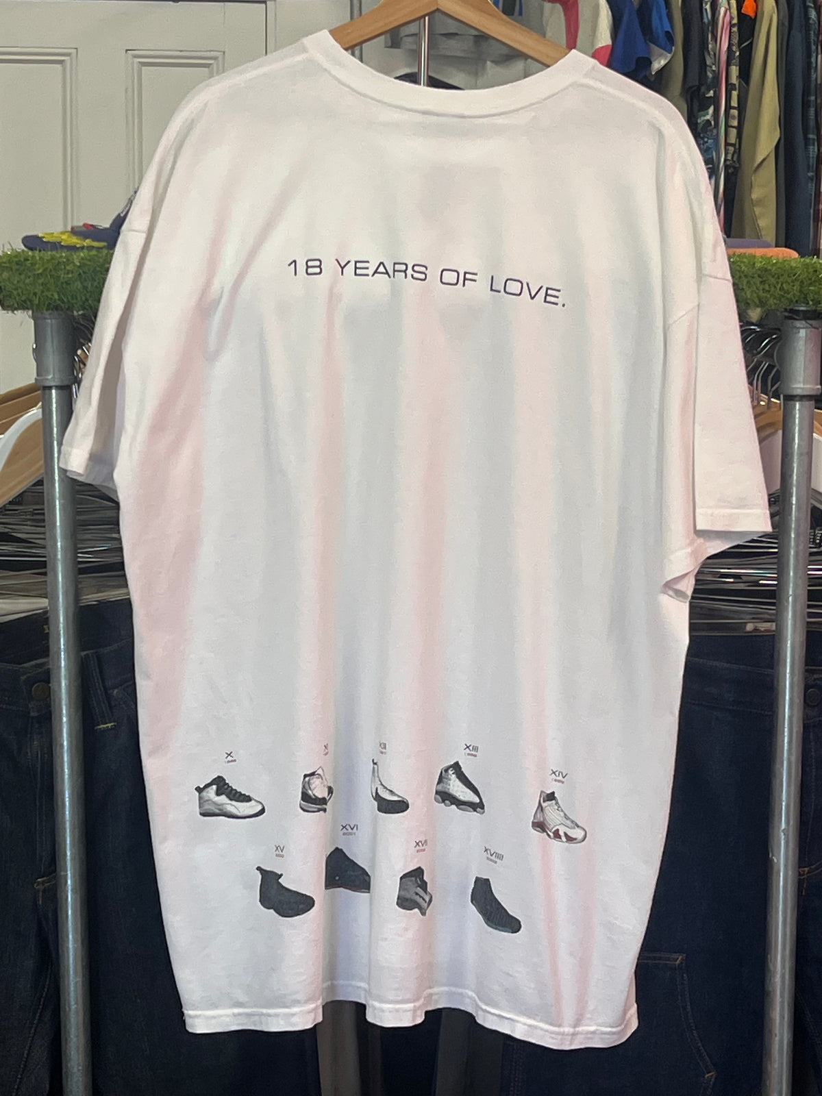 [2XL] 2003 Air Jordan 18 Years Of Love Double Sided White Tshirt
