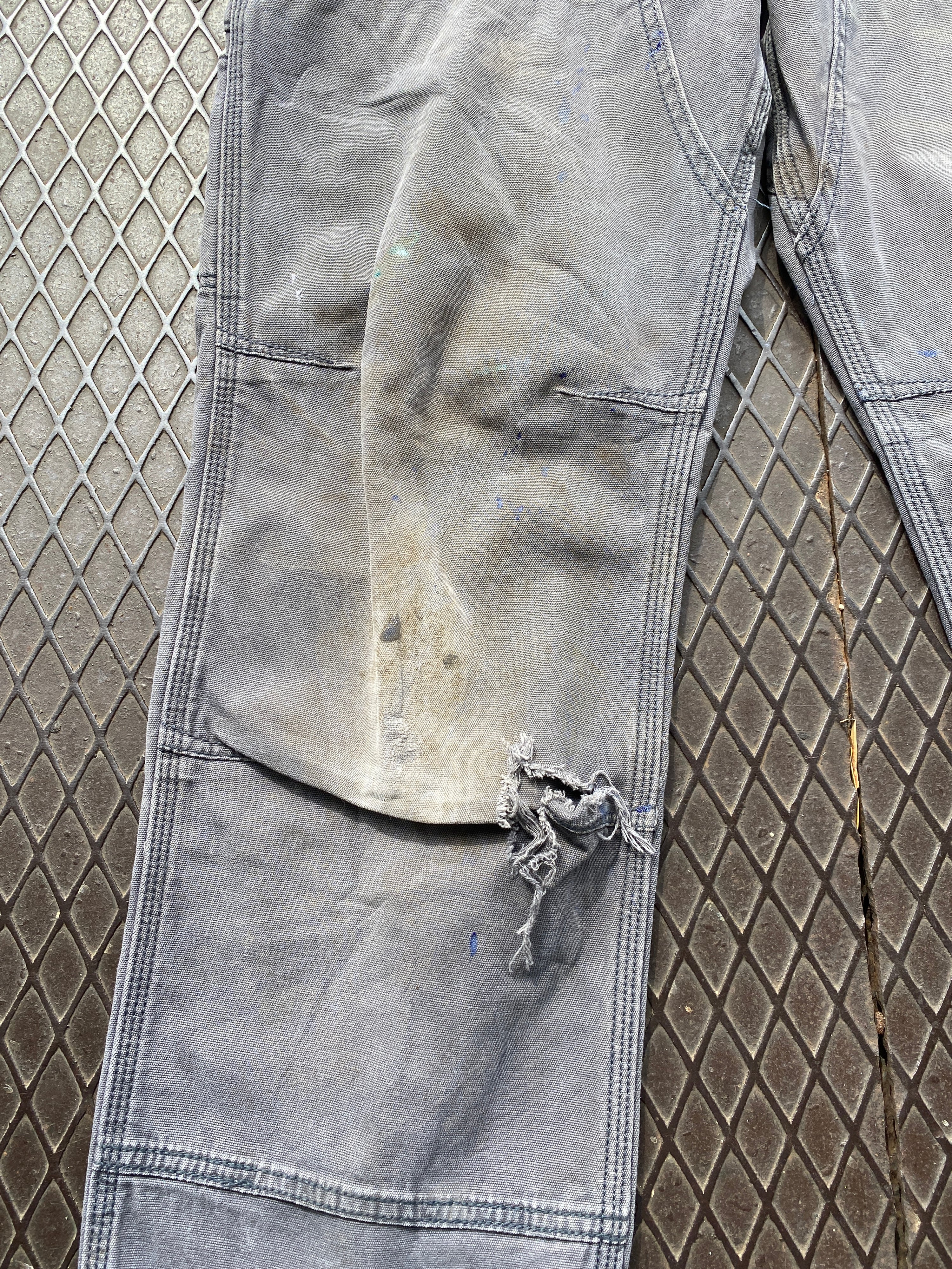 34 - Carhartt Double Knees Grey Heavily Distressed