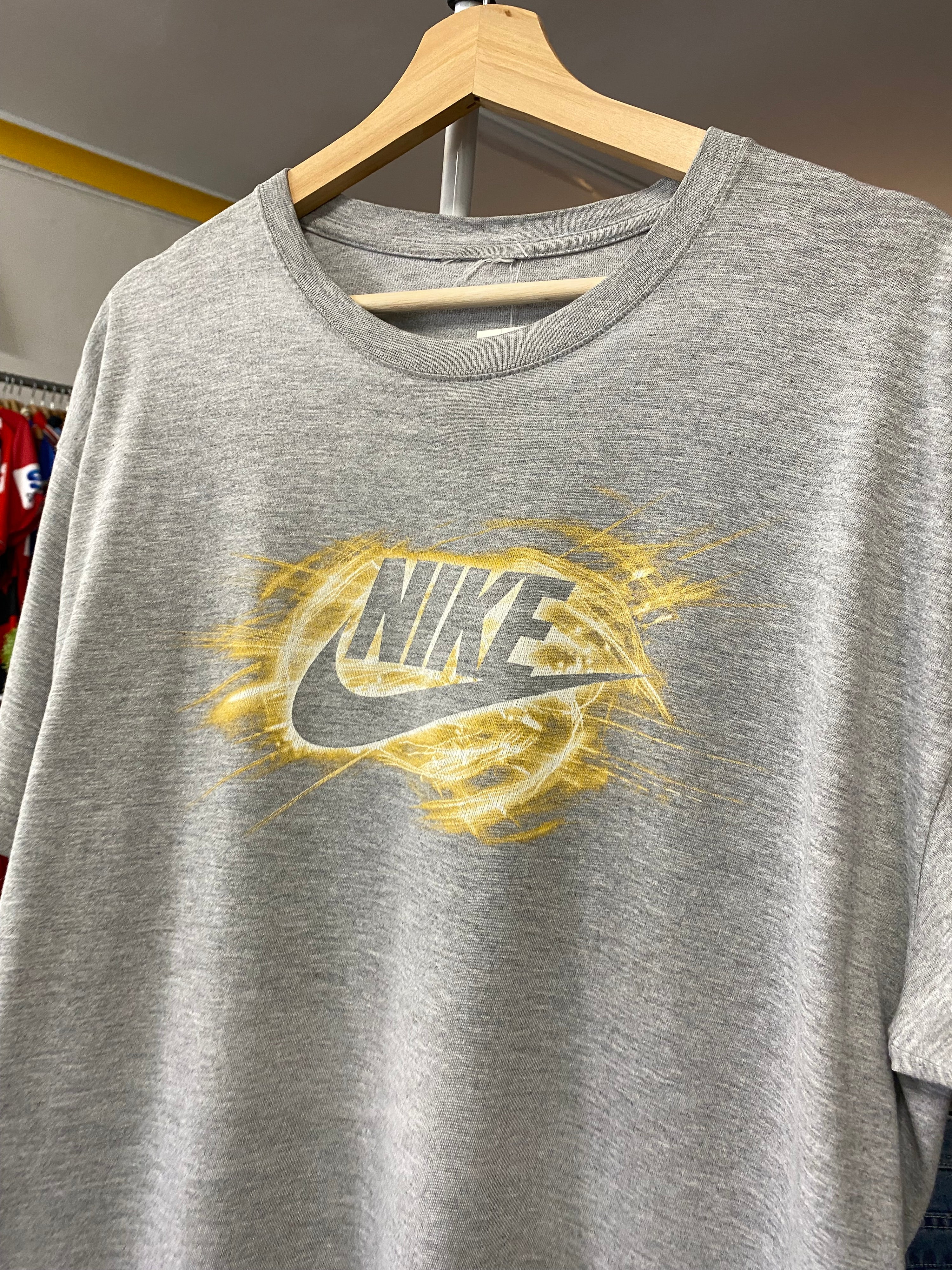 L - Vintage Nike Grey Tee Negative Gold Spellout